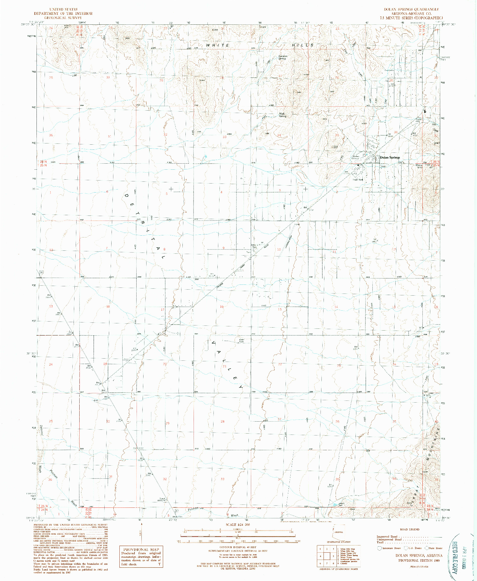 USGS 1:24000-SCALE QUADRANGLE FOR DOLAN SPRINGS, AZ 1989