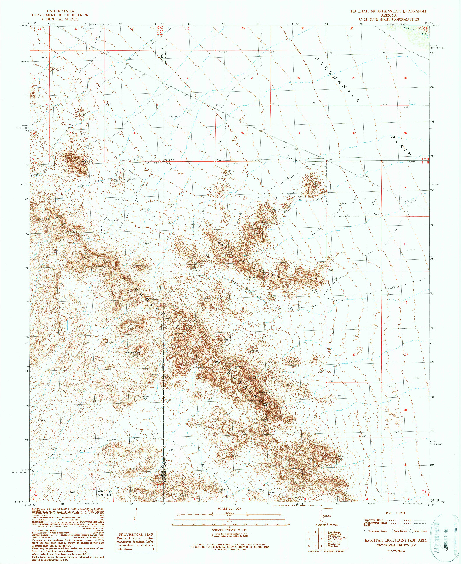 USGS 1:24000-SCALE QUADRANGLE FOR EAGLETAIL MOUNTAINS EAST, AZ 1990