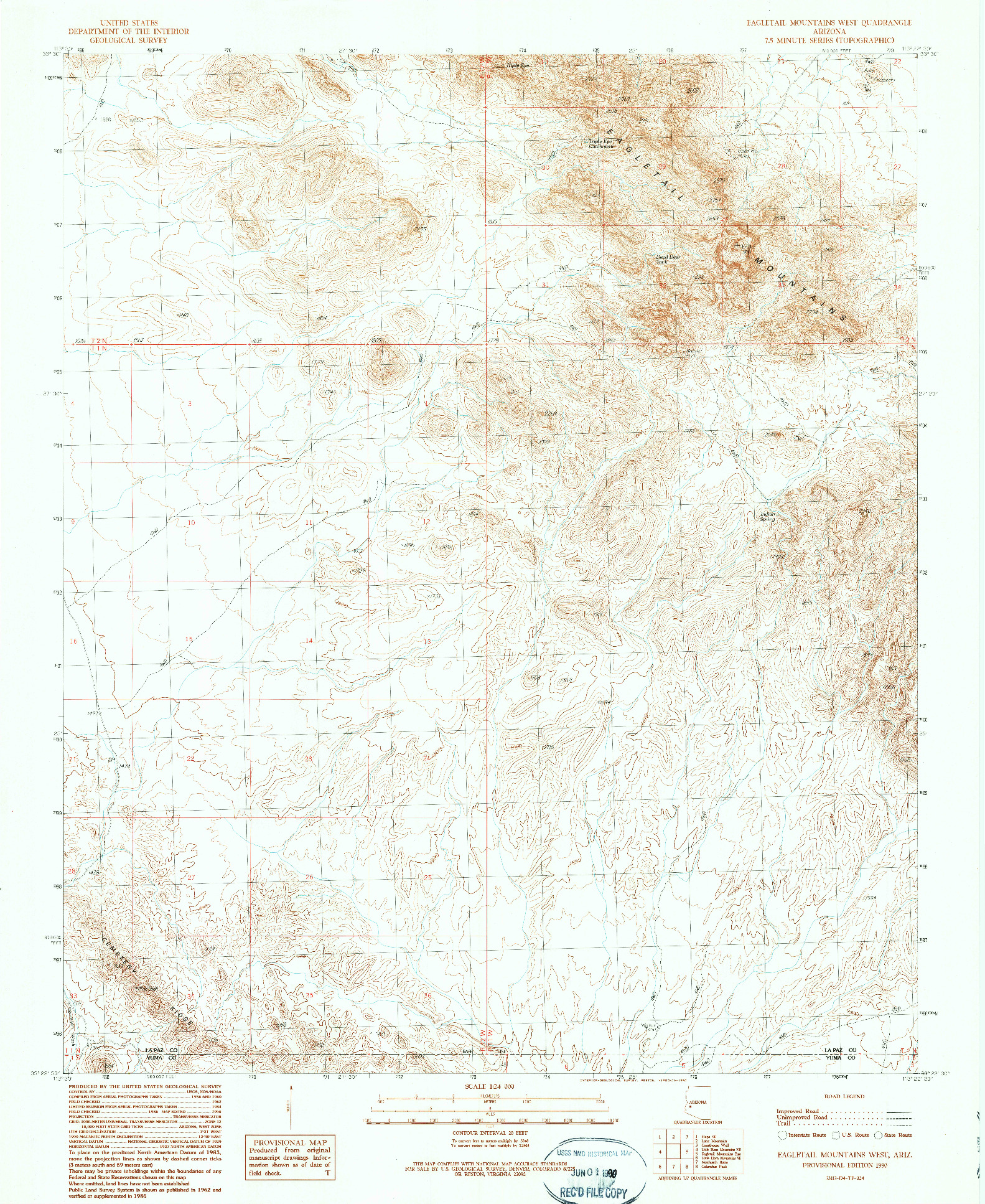 USGS 1:24000-SCALE QUADRANGLE FOR EAGLETAIL MOUNTAINS WEST, AZ 1990