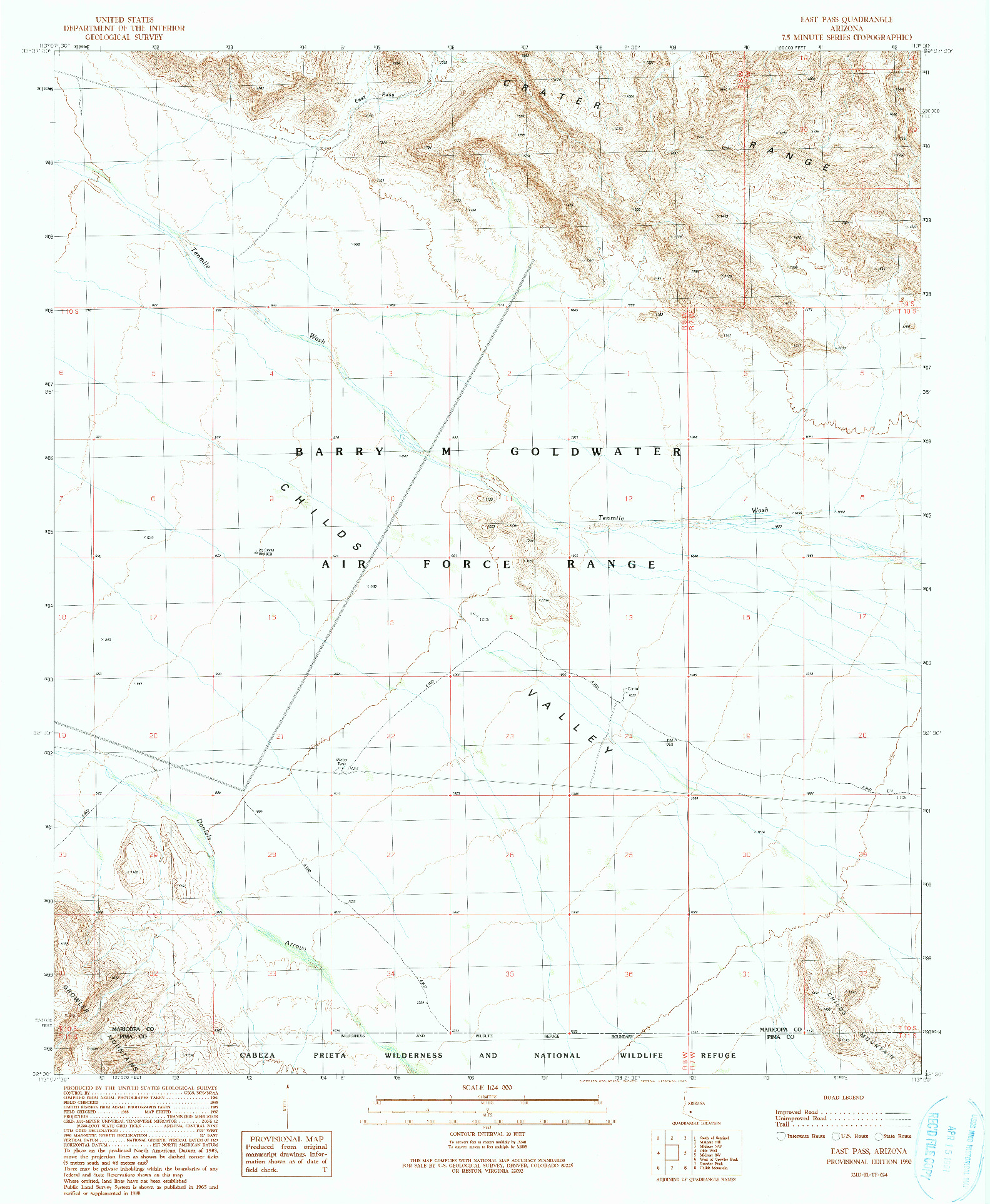 USGS 1:24000-SCALE QUADRANGLE FOR EAST PASS, AZ 1990