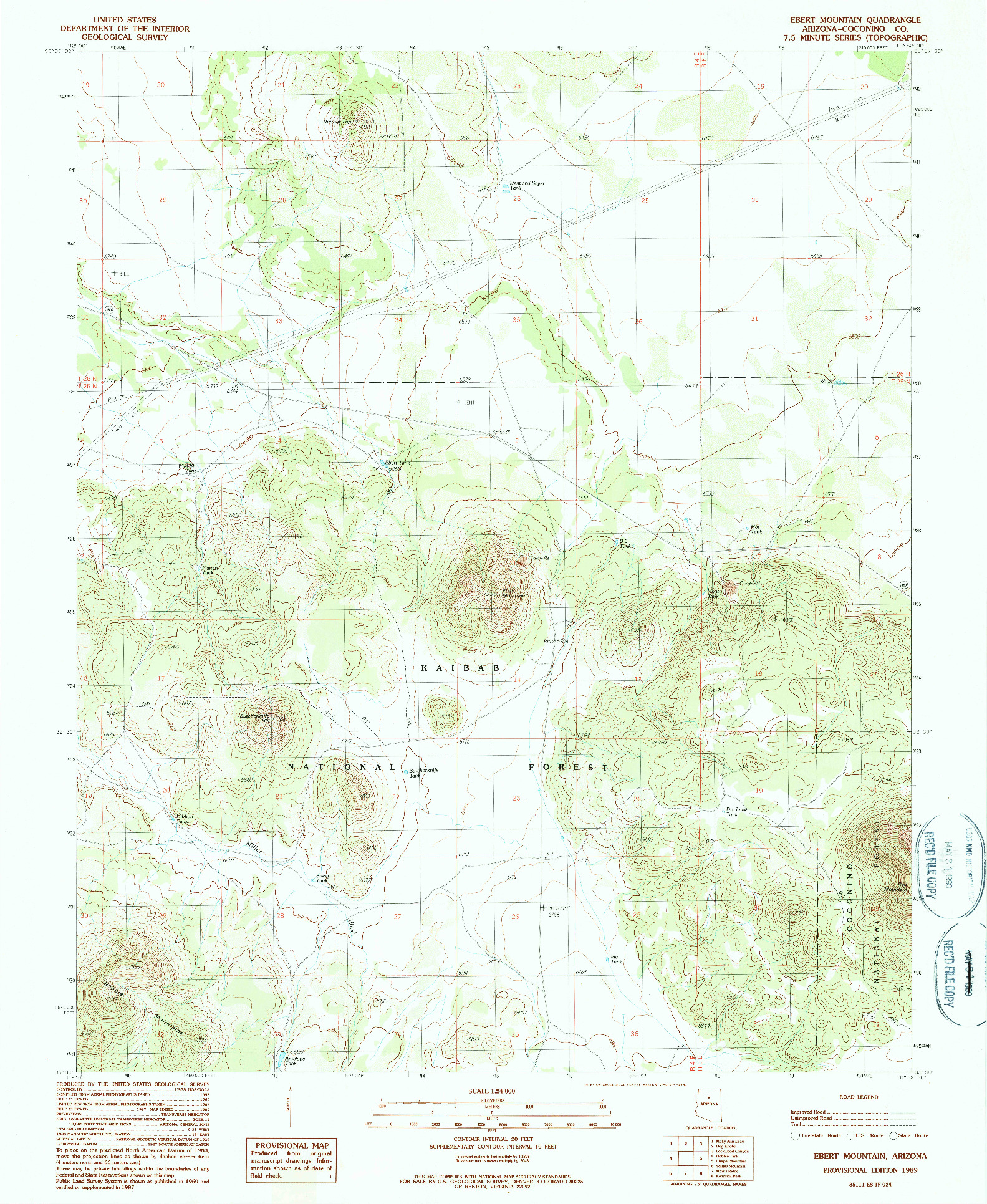 USGS 1:24000-SCALE QUADRANGLE FOR EBERT MOUNTAIN, AZ 1989
