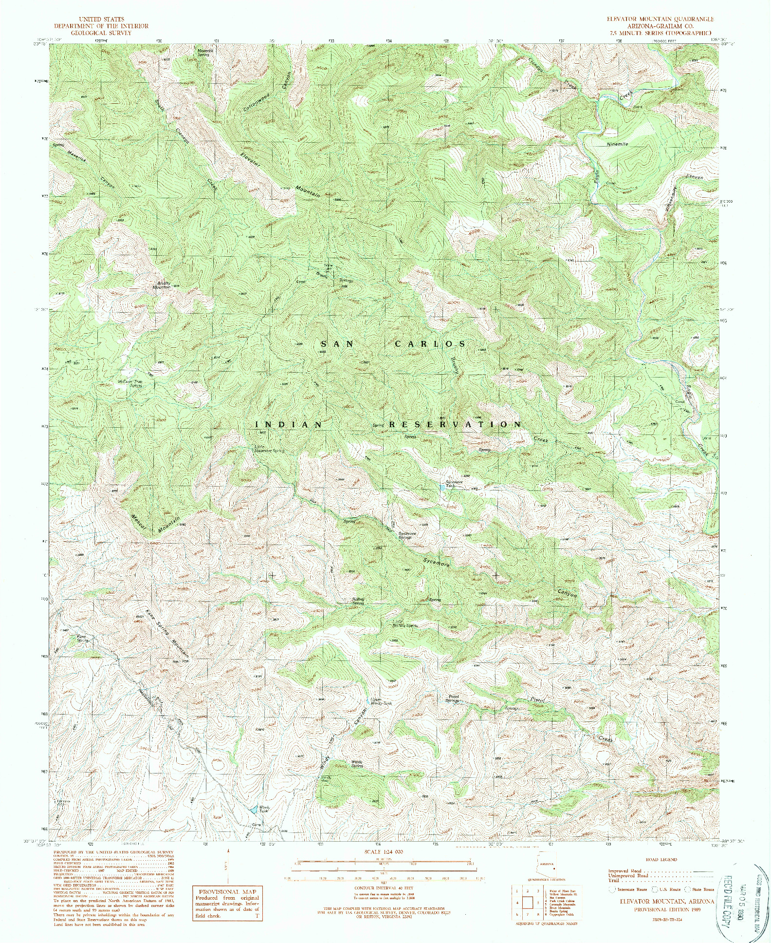 USGS 1:24000-SCALE QUADRANGLE FOR ELEVATOR MOUNTAIN, AZ 1989