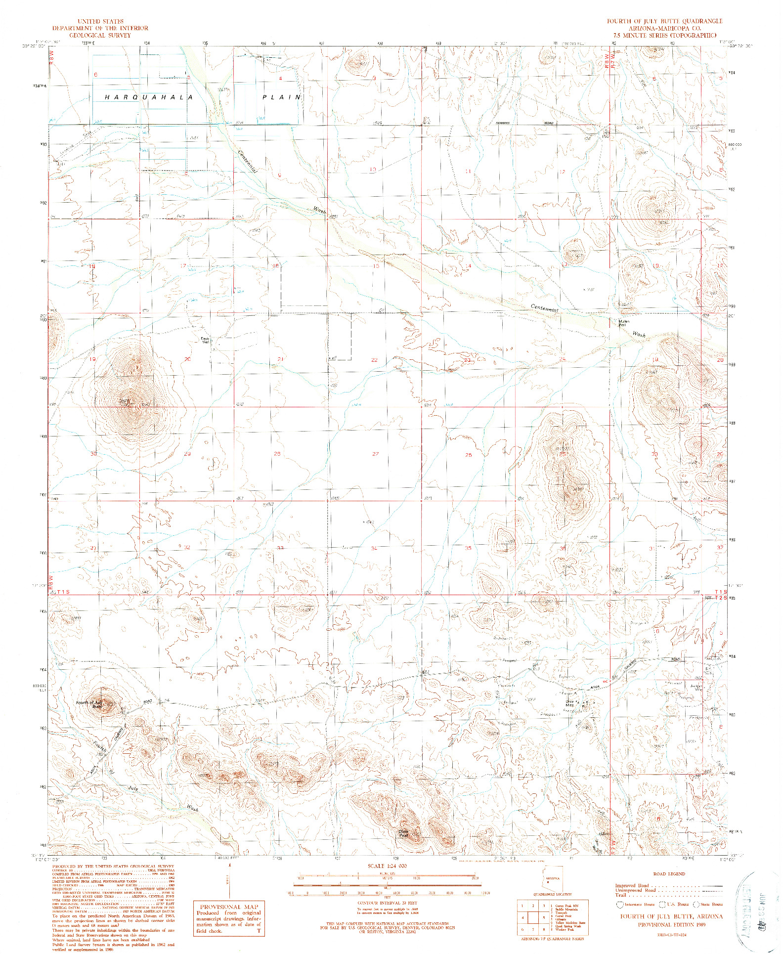 USGS 1:24000-SCALE QUADRANGLE FOR FOURTH OF JULY BUTTE, AZ 1989