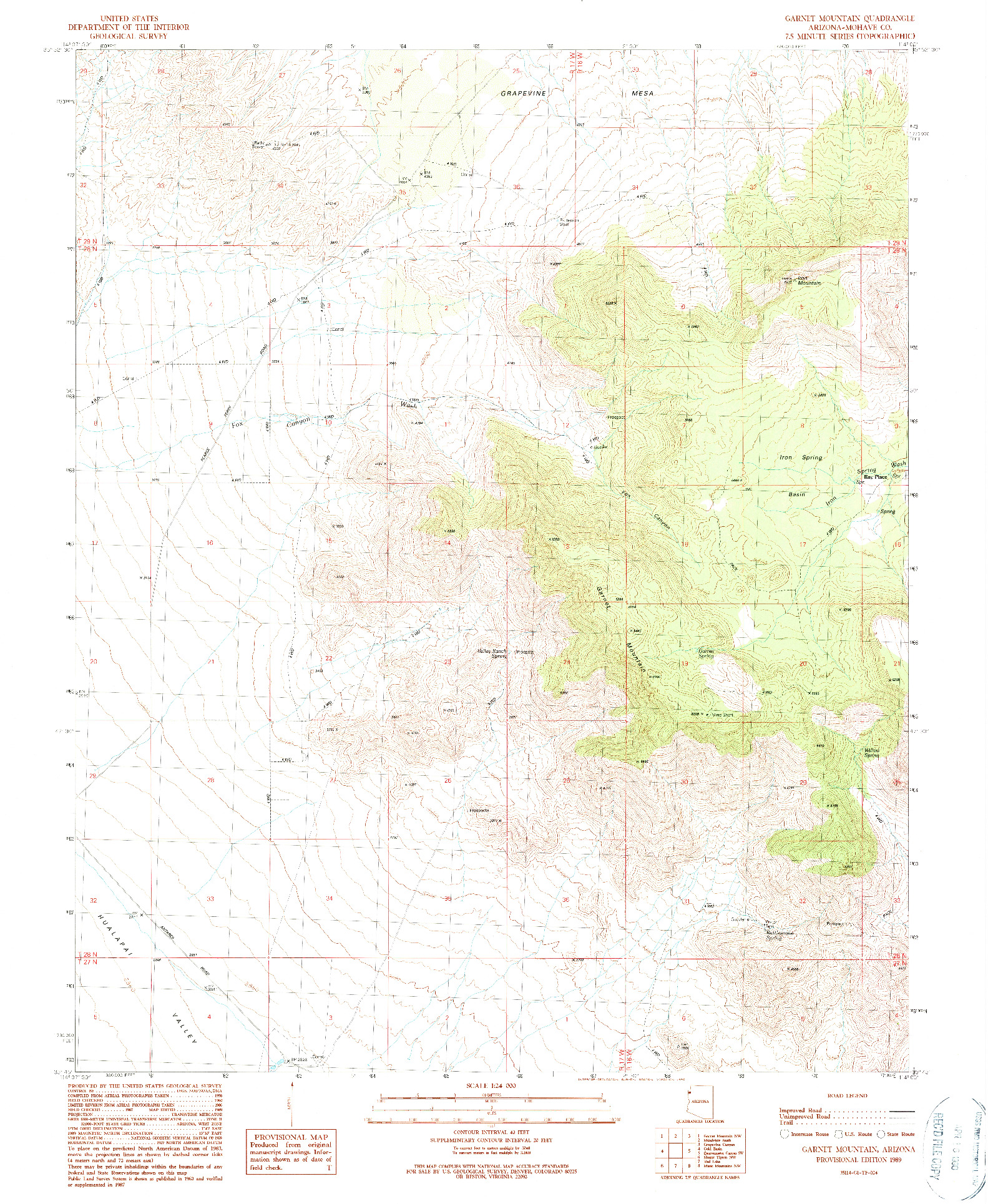 USGS 1:24000-SCALE QUADRANGLE FOR GARNET MOUNTAIN, AZ 1989