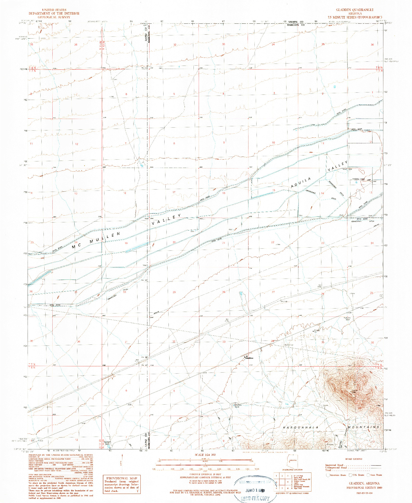 USGS 1:24000-SCALE QUADRANGLE FOR GLADDEN, AZ 1989