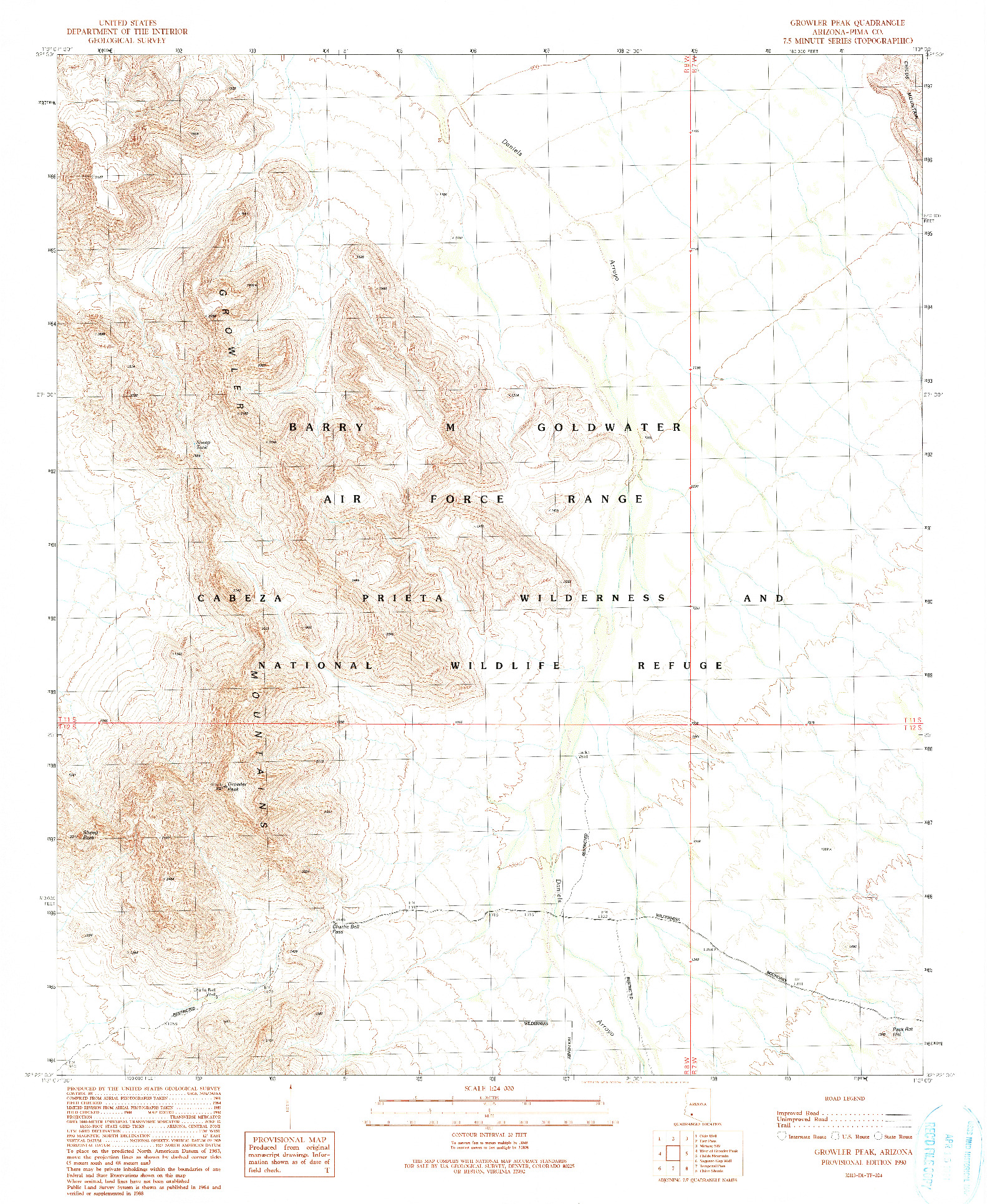 USGS 1:24000-SCALE QUADRANGLE FOR GROWLER PEAK, AZ 1990