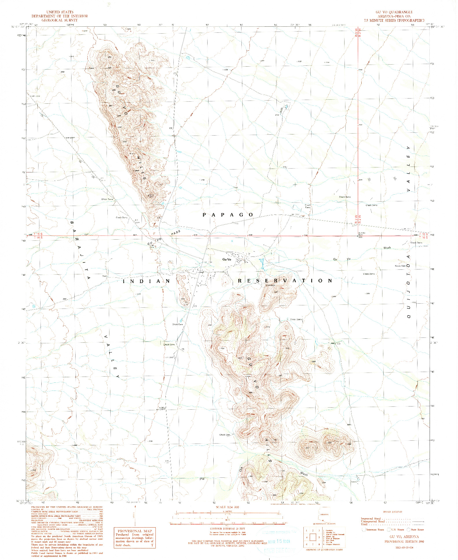 USGS 1:24000-SCALE QUADRANGLE FOR GU VO, AZ 1990