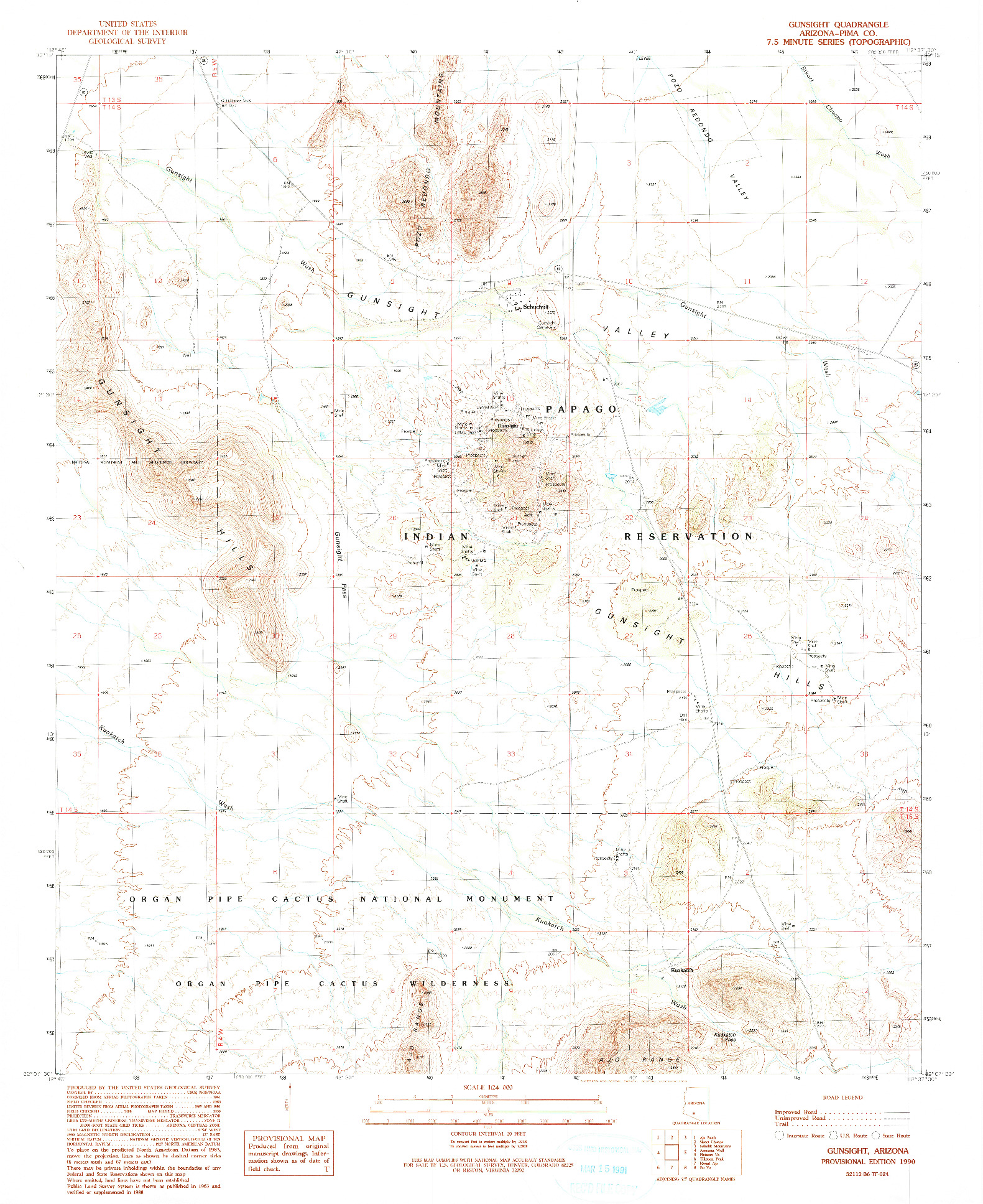 USGS 1:24000-SCALE QUADRANGLE FOR GUNSIGHT, AZ 1990