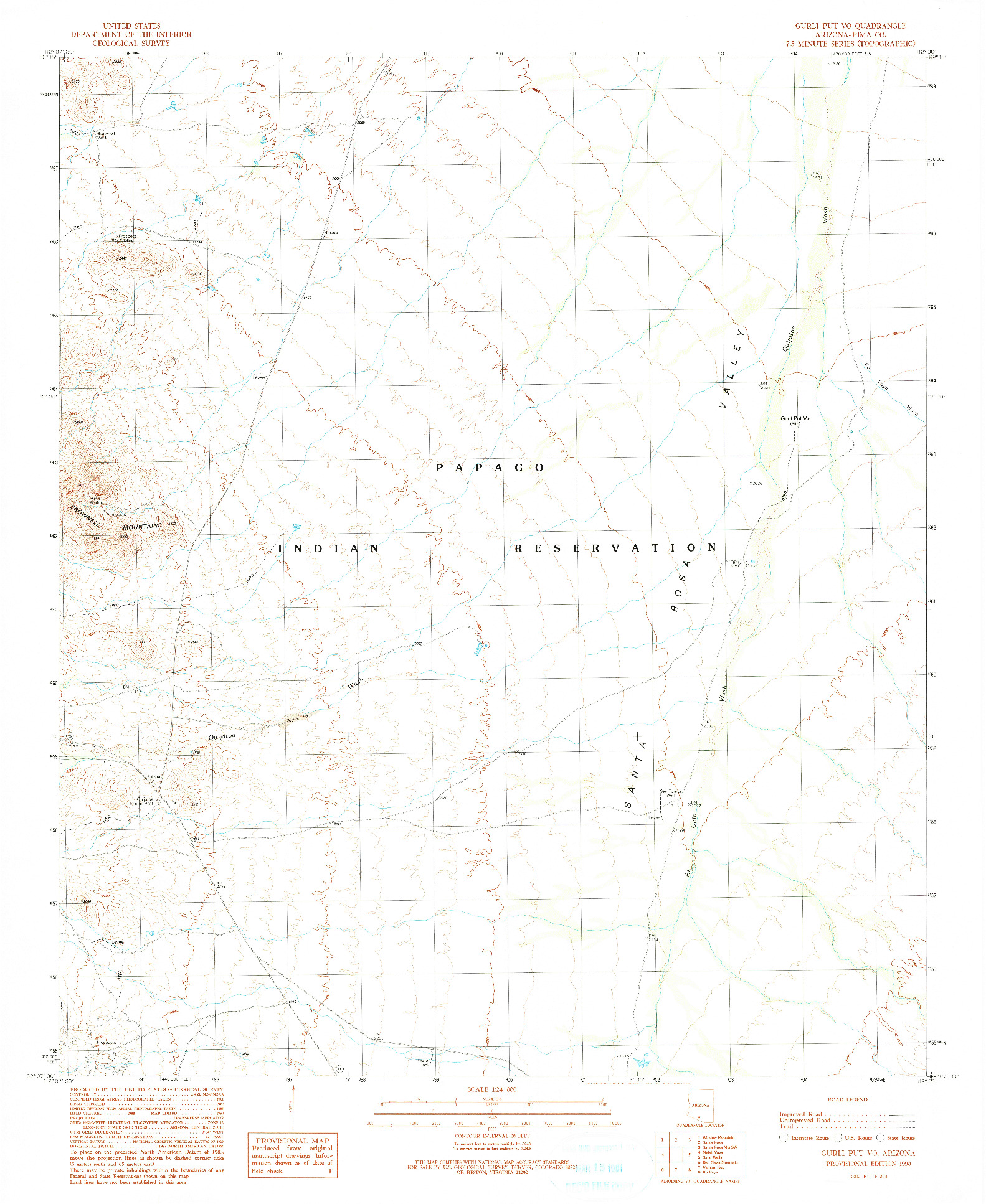 USGS 1:24000-SCALE QUADRANGLE FOR GURLI PUT VO, AZ 1990