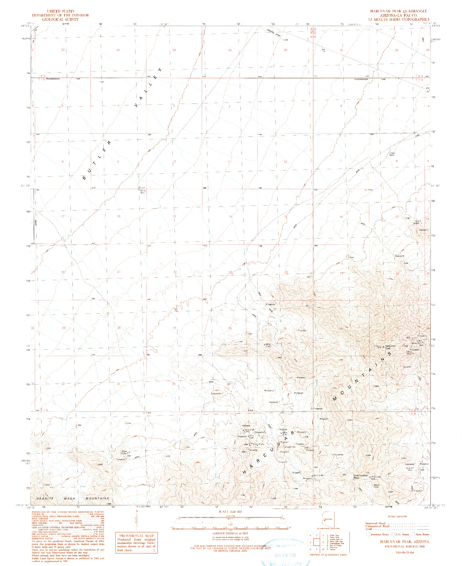 USGS 1:24000-SCALE QUADRANGLE FOR HARCUVAR PEAK, AZ 1990