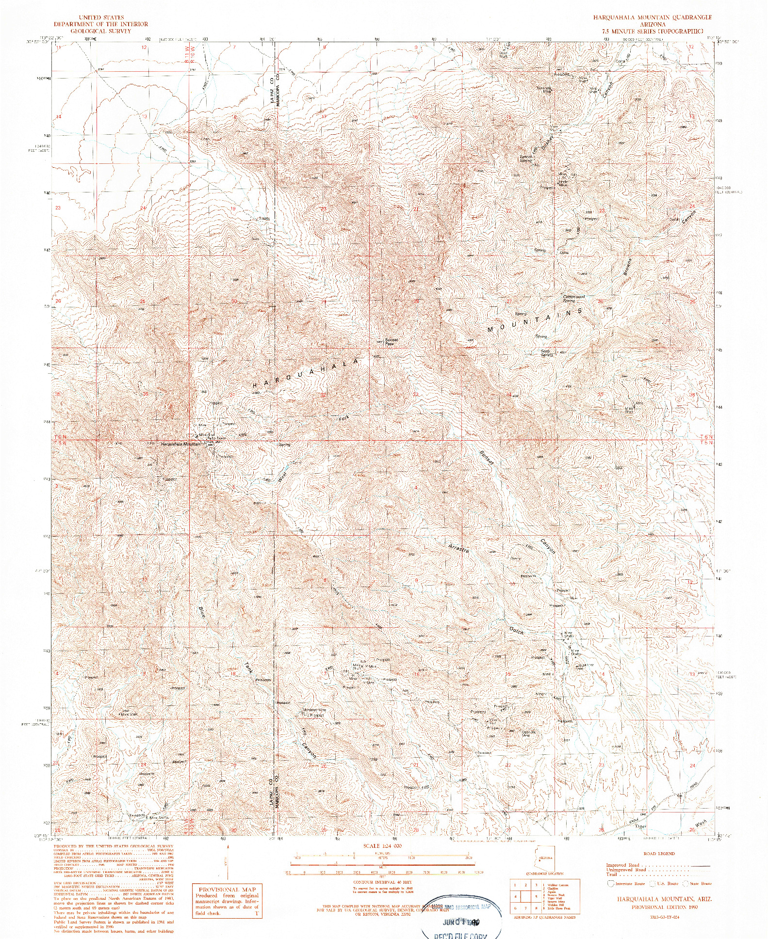 USGS 1:24000-SCALE QUADRANGLE FOR HARQUAHALA MOUNTAIN, AZ 1990