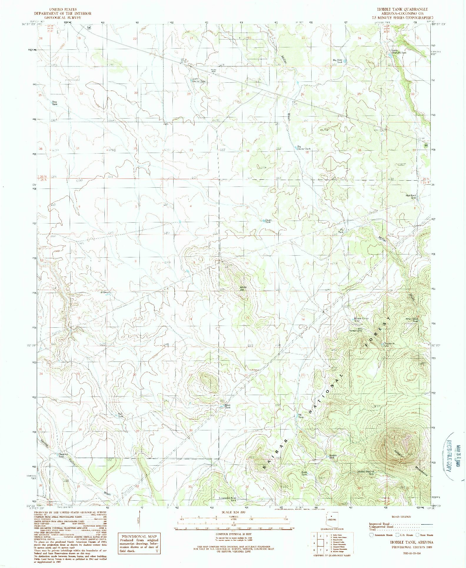 USGS 1:24000-SCALE QUADRANGLE FOR HOBBLE TANK, AZ 1989