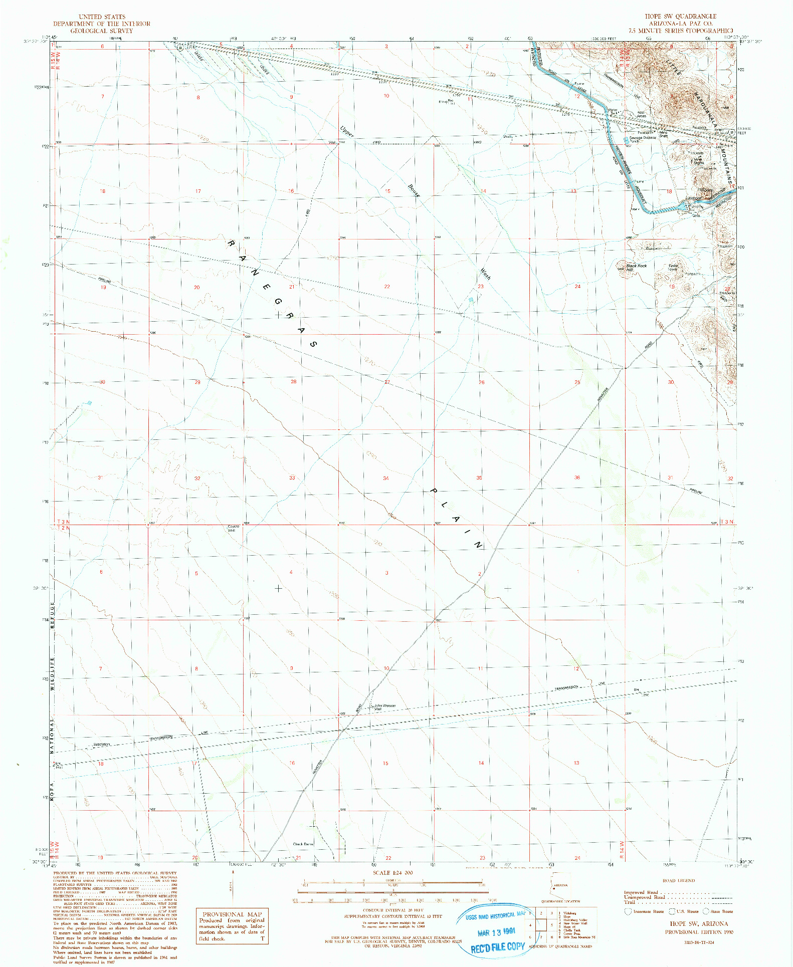 USGS 1:24000-SCALE QUADRANGLE FOR HOPE SW, AZ 1990