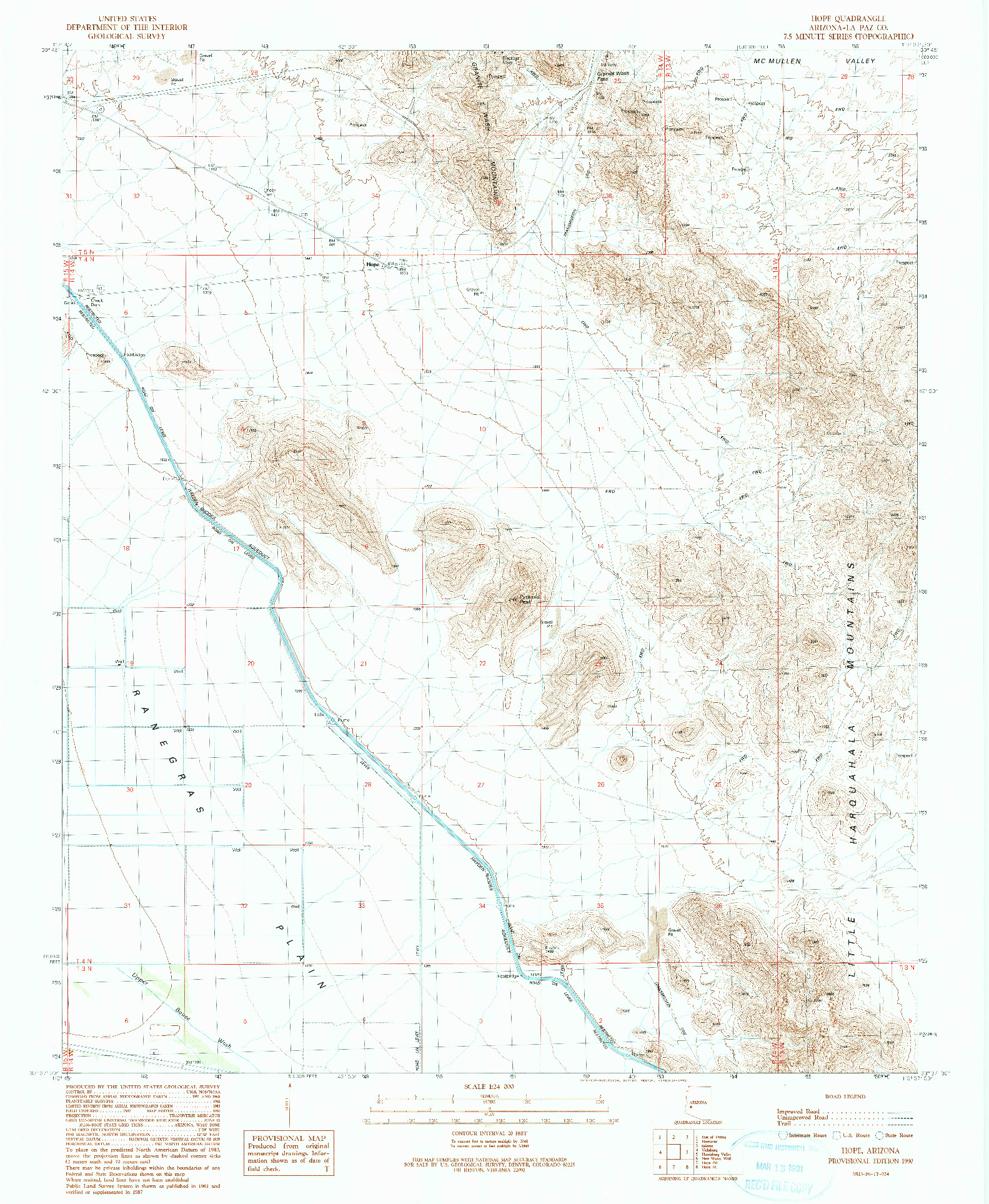USGS 1:24000-SCALE QUADRANGLE FOR HOPE, AZ 1990