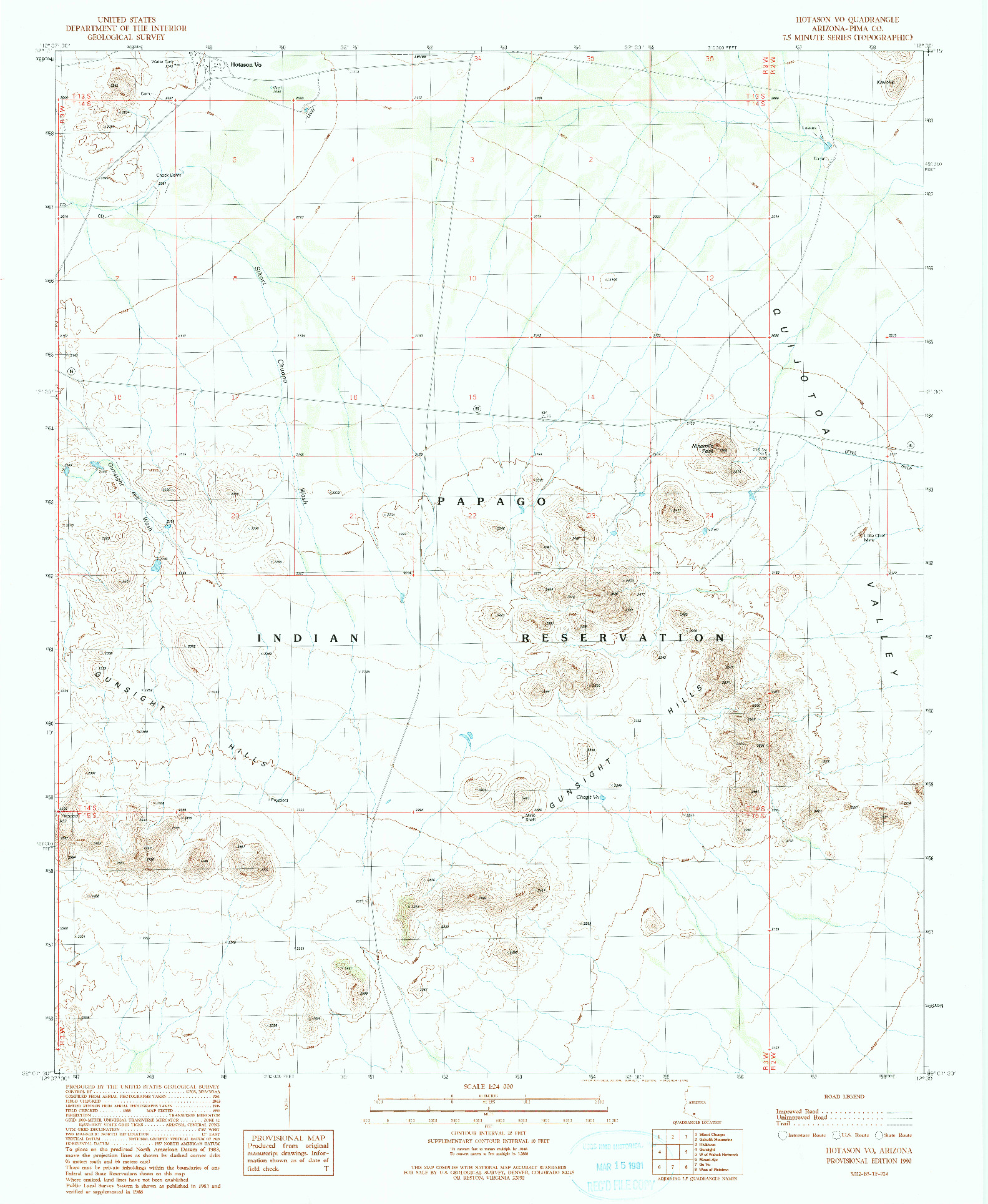 USGS 1:24000-SCALE QUADRANGLE FOR HOTASON VO, AZ 1990
