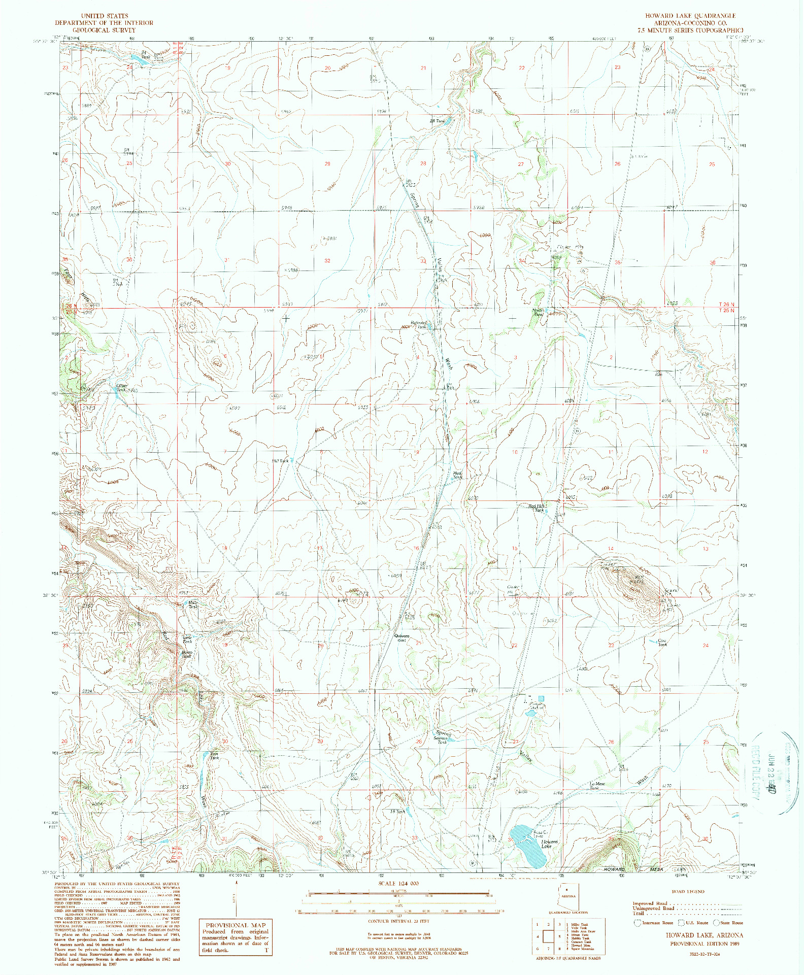 USGS 1:24000-SCALE QUADRANGLE FOR HOWARD LAKE, AZ 1989