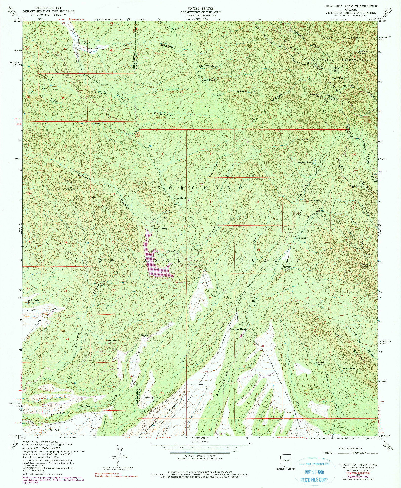 USGS 1:24000-SCALE QUADRANGLE FOR HUACHUCA PEAK, AZ 1958