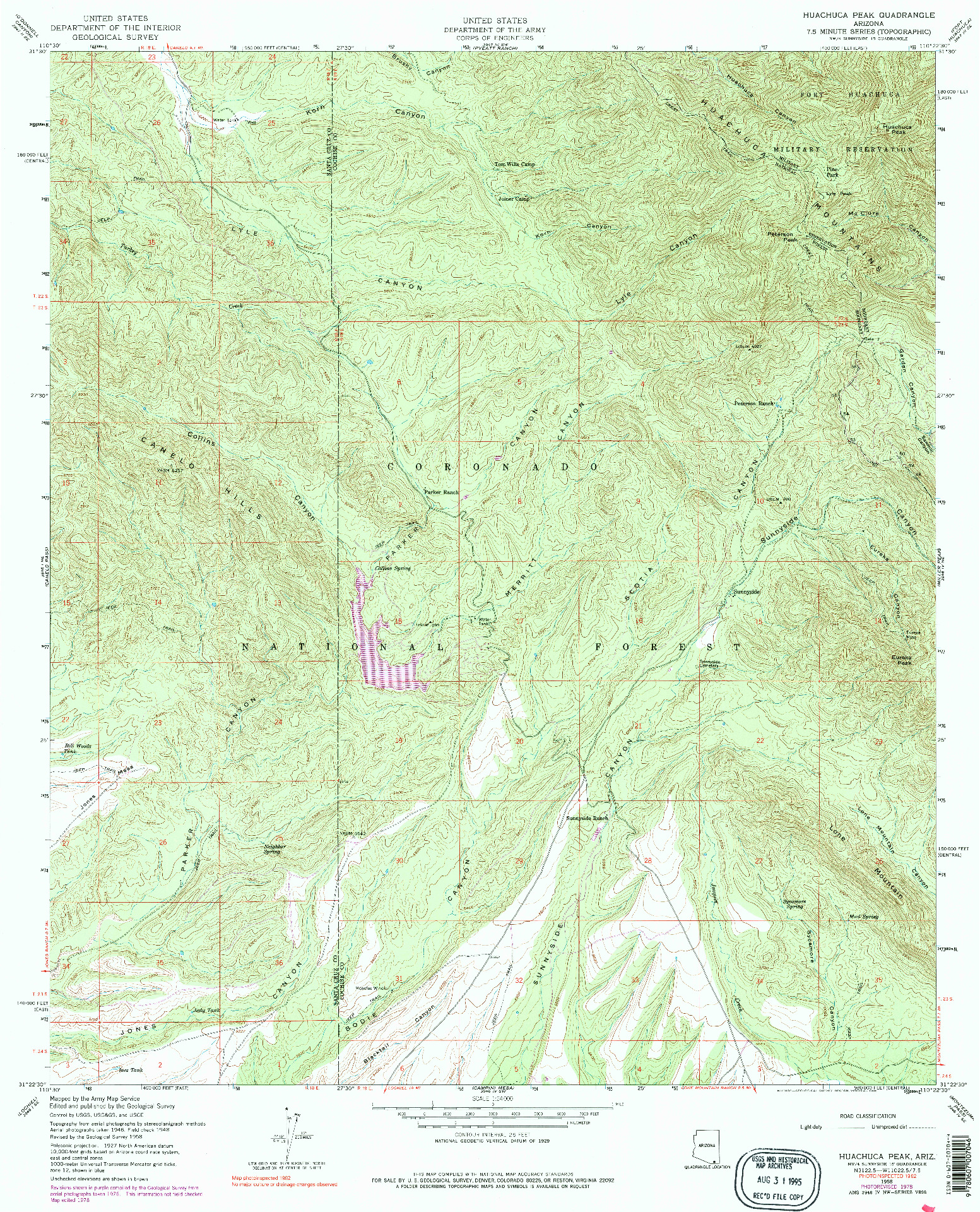 USGS 1:24000-SCALE QUADRANGLE FOR HUACHUCA PEAK, AZ 1958