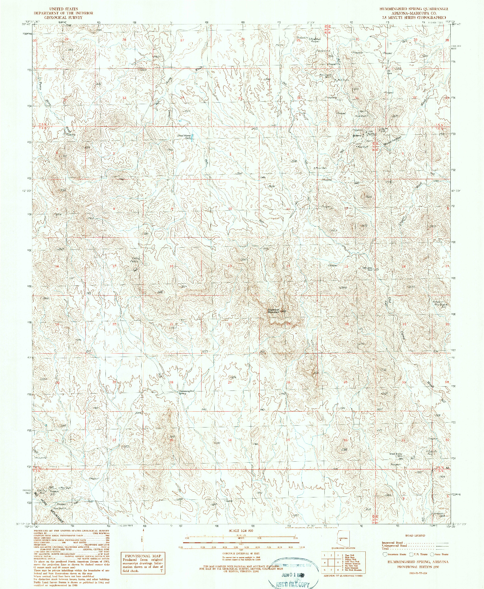 USGS 1:24000-SCALE QUADRANGLE FOR HUMMINGBIRD SPRING, AZ 1990