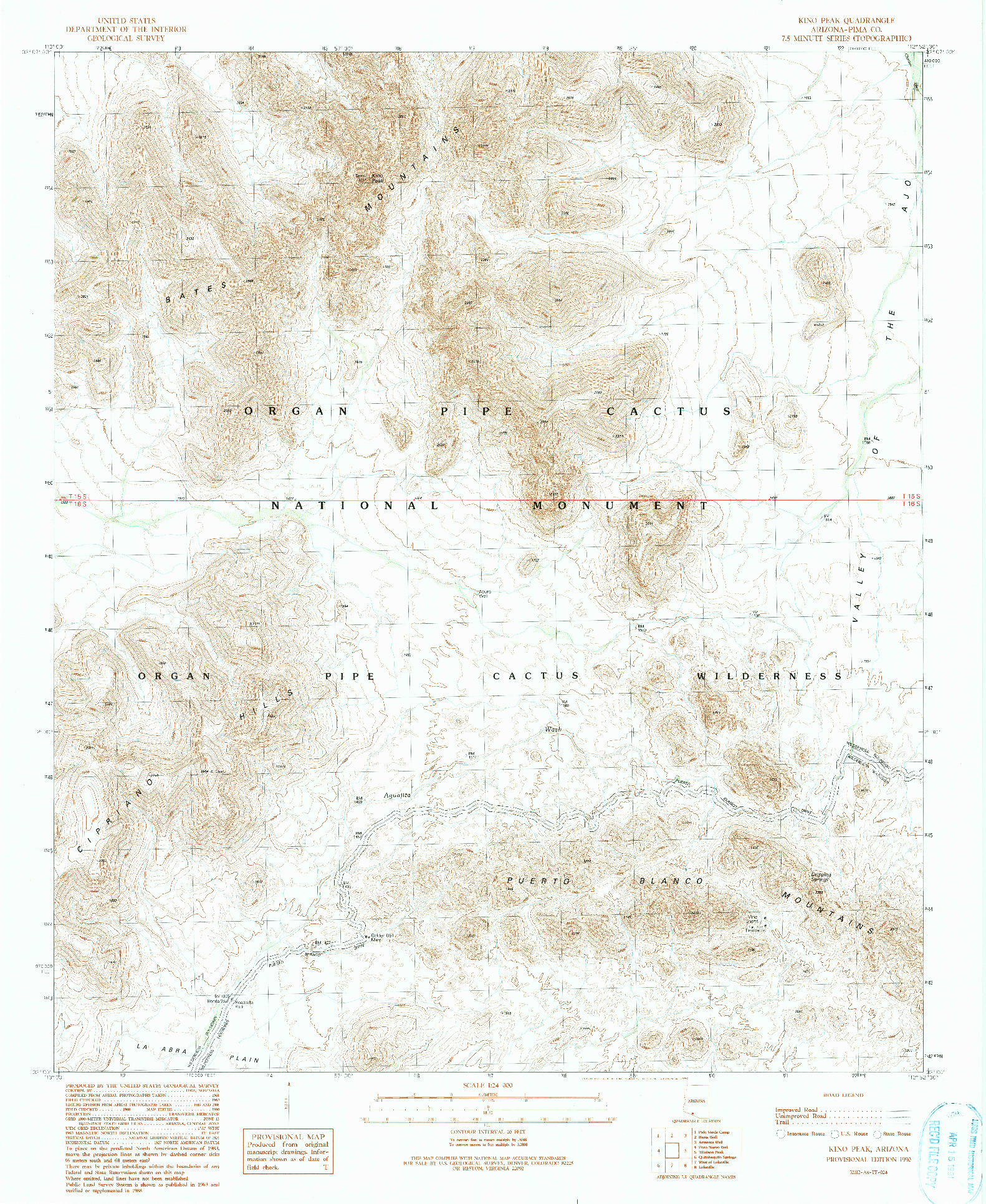 USGS 1:24000-SCALE QUADRANGLE FOR KINO PEAK, AZ 1990
