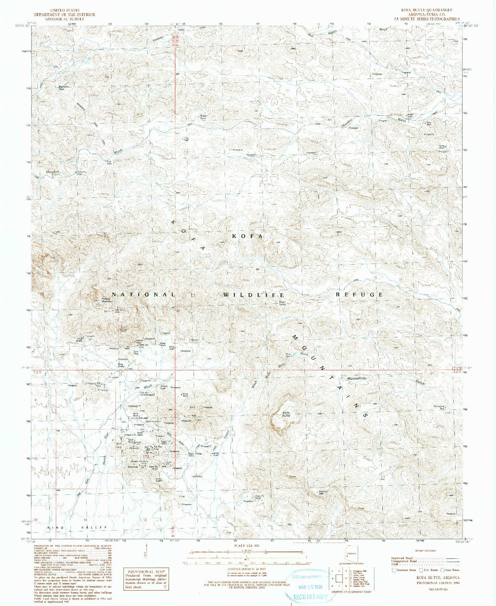 USGS 1:24000-SCALE QUADRANGLE FOR KOFA BUTTE, AZ 1990
