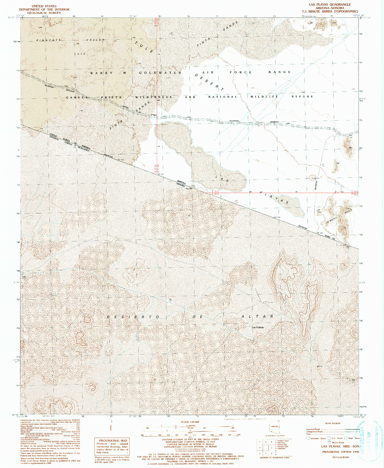 USGS 1:24000-SCALE QUADRANGLE FOR LAS PLAYAS, AZ 1990