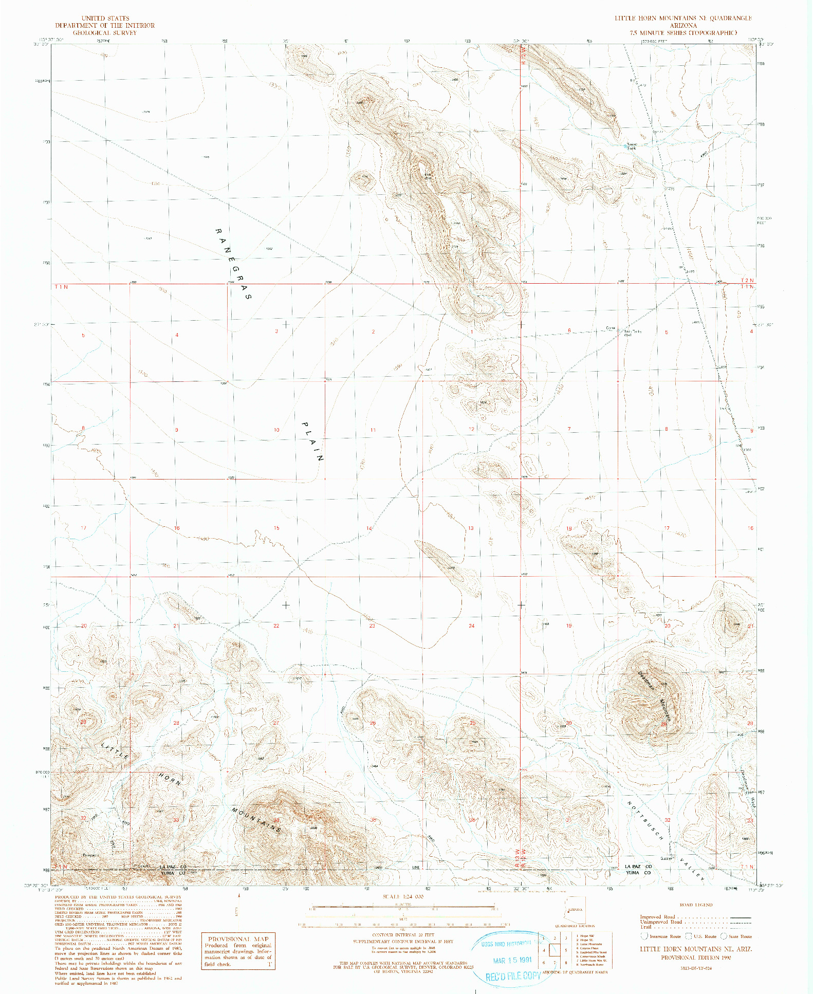 USGS 1:24000-SCALE QUADRANGLE FOR LITTLE HORN MOUNTAINS NE, AZ 1990