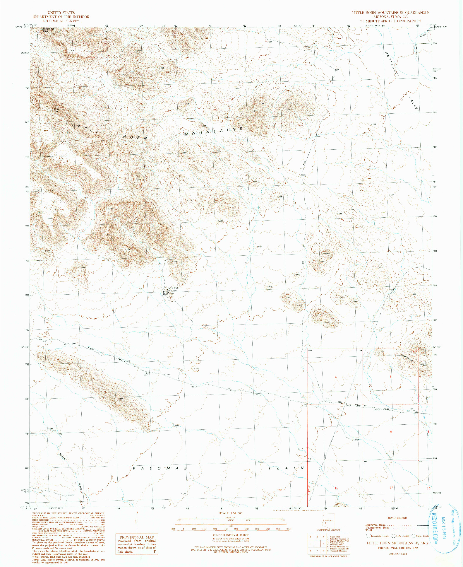 USGS 1:24000-SCALE QUADRANGLE FOR LITTLE HORN MOUNTAINS SE, AZ 1990