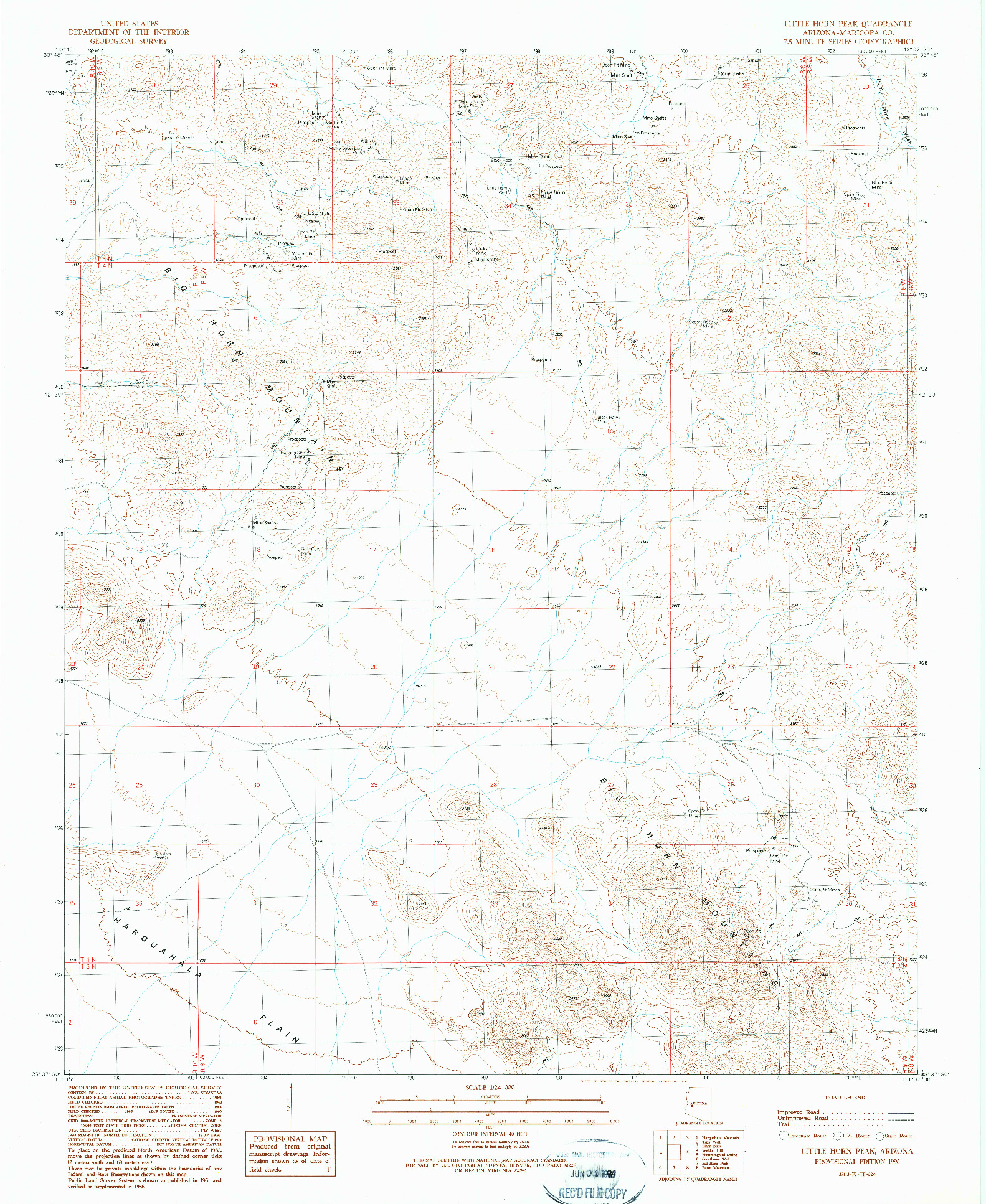 USGS 1:24000-SCALE QUADRANGLE FOR LITTLE HORN PEAK, AZ 1990