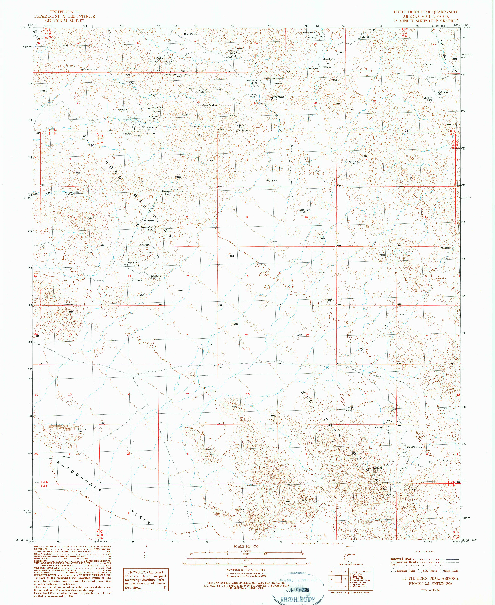 USGS 1:24000-SCALE QUADRANGLE FOR LITTLE HORN PEAK, AZ 1990