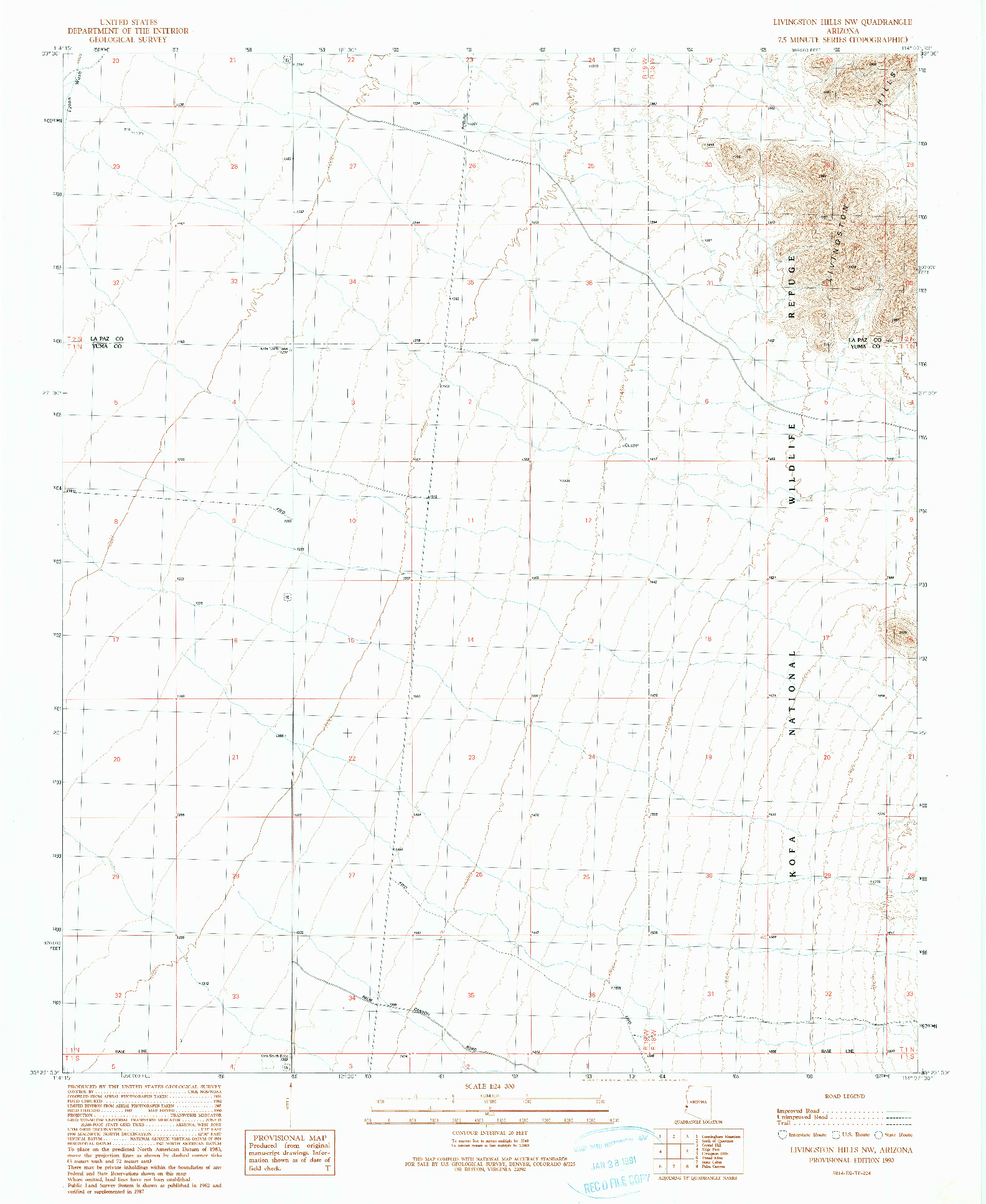 USGS 1:24000-SCALE QUADRANGLE FOR LIVINGSTON HILLS NW, AZ 1990