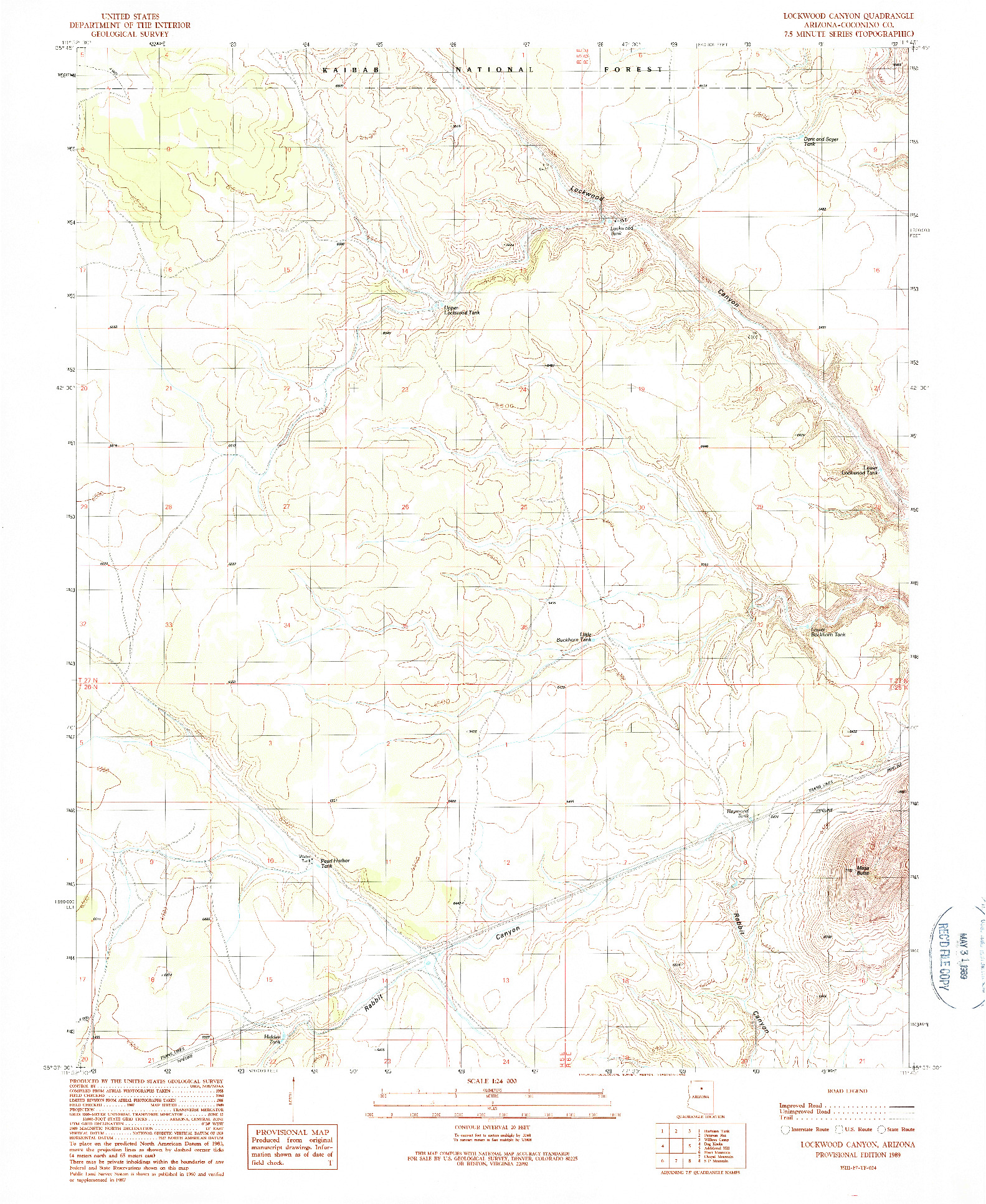 USGS 1:24000-SCALE QUADRANGLE FOR LOCKWOOD CANYON, AZ 1989