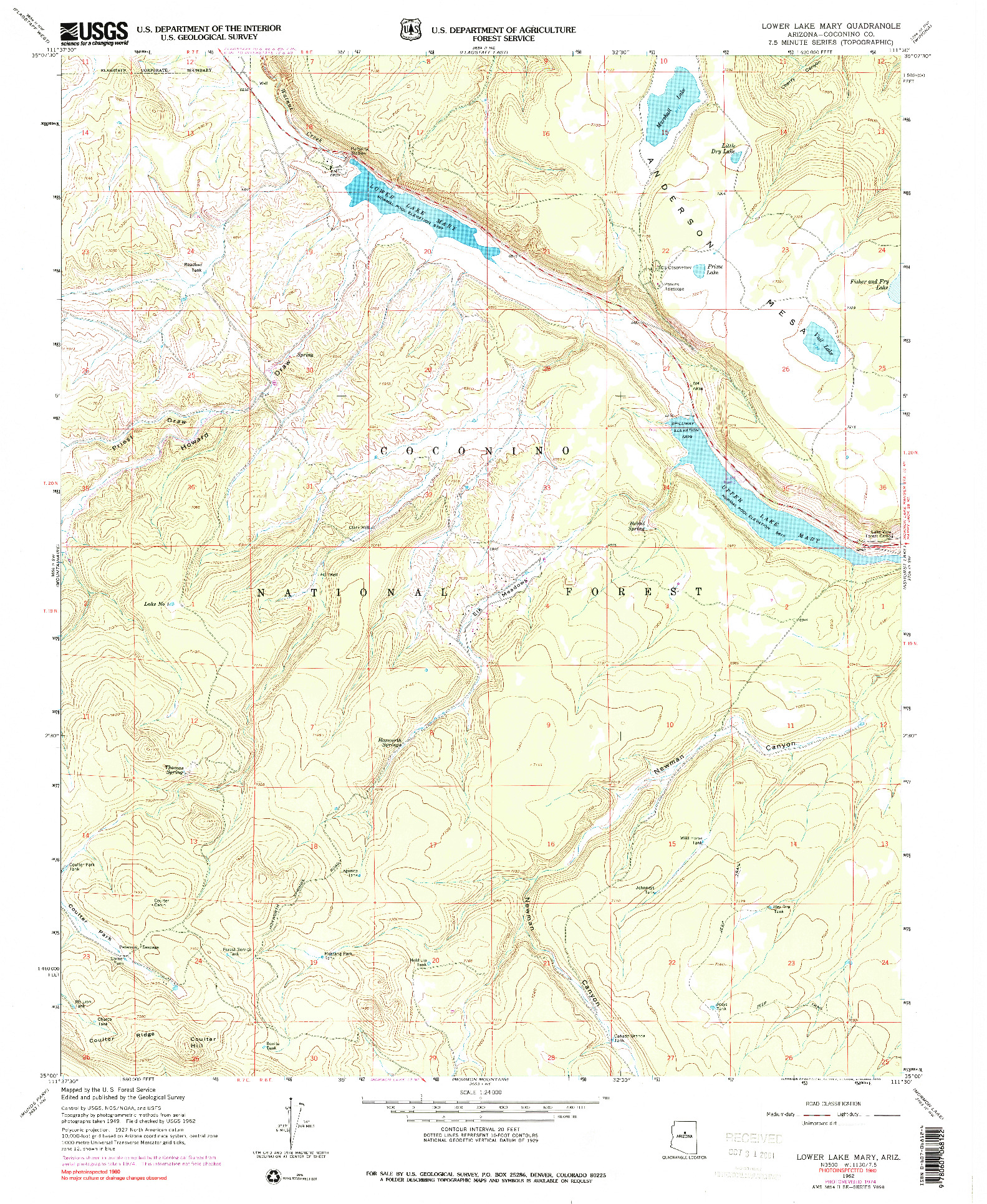 USGS 1:24000-SCALE QUADRANGLE FOR LOWER LAKE MARY, AZ 1962