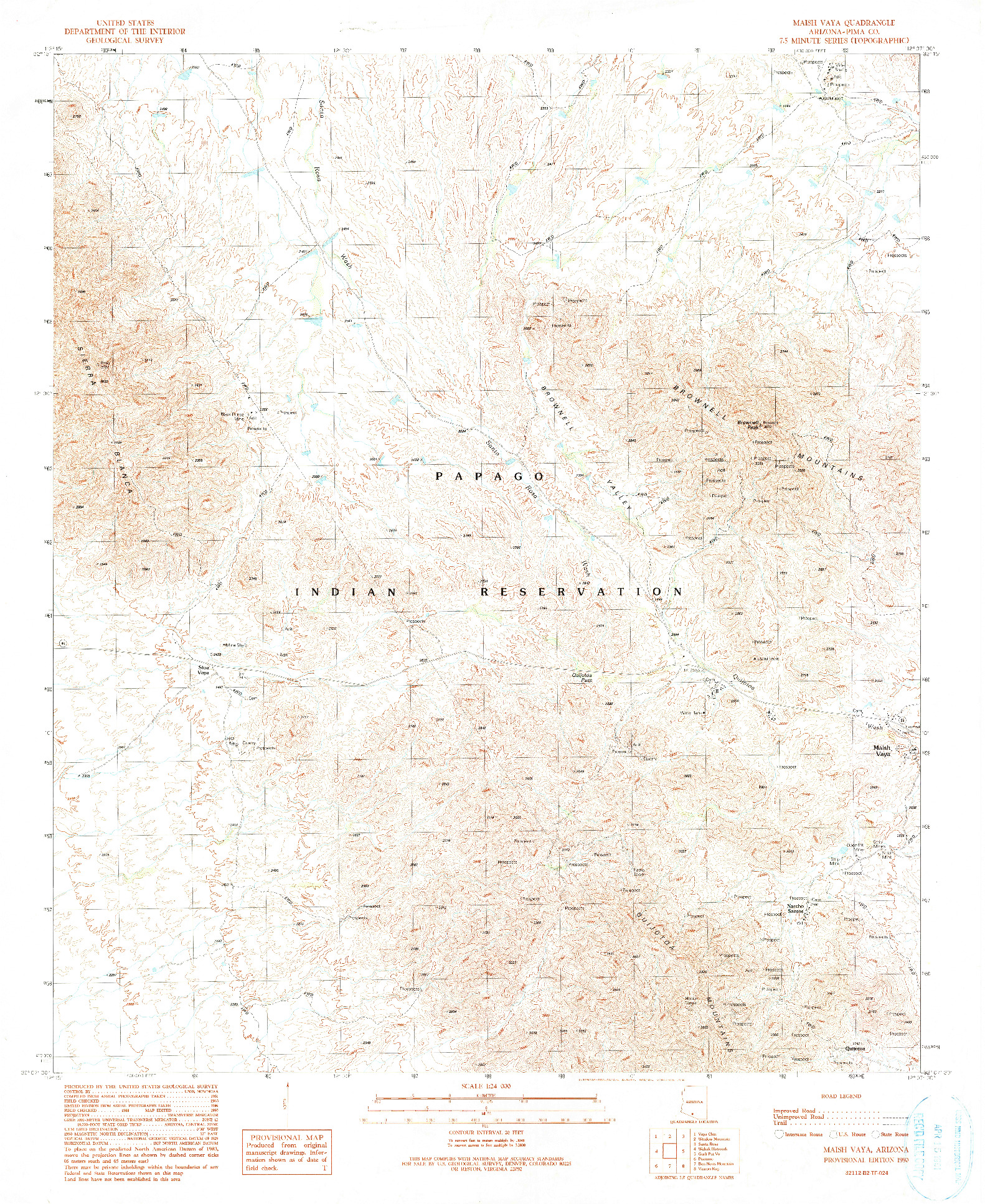 USGS 1:24000-SCALE QUADRANGLE FOR MAISH VAYA, AZ 1990