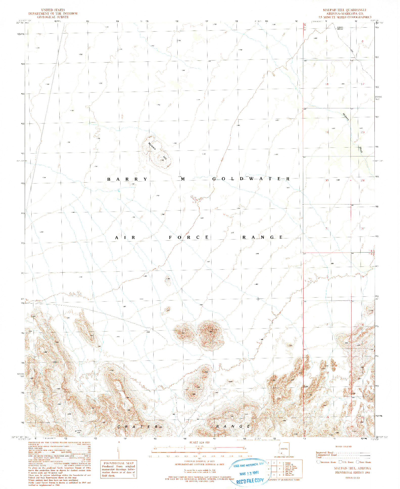 USGS 1:24000-SCALE QUADRANGLE FOR MALPAIS HILL, AZ 1990