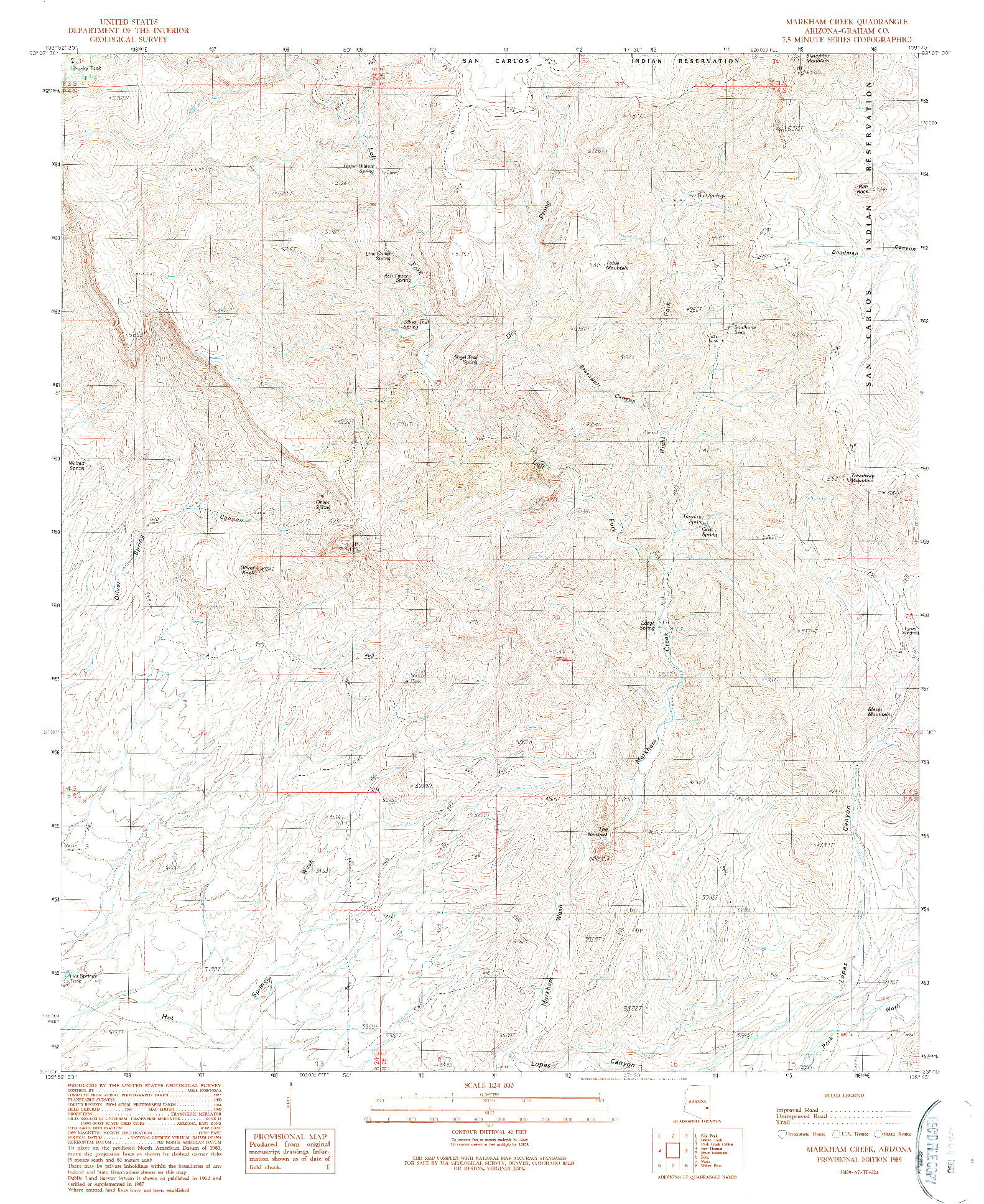 USGS 1:24000-SCALE QUADRANGLE FOR MARKHAM CREEK, AZ 1989