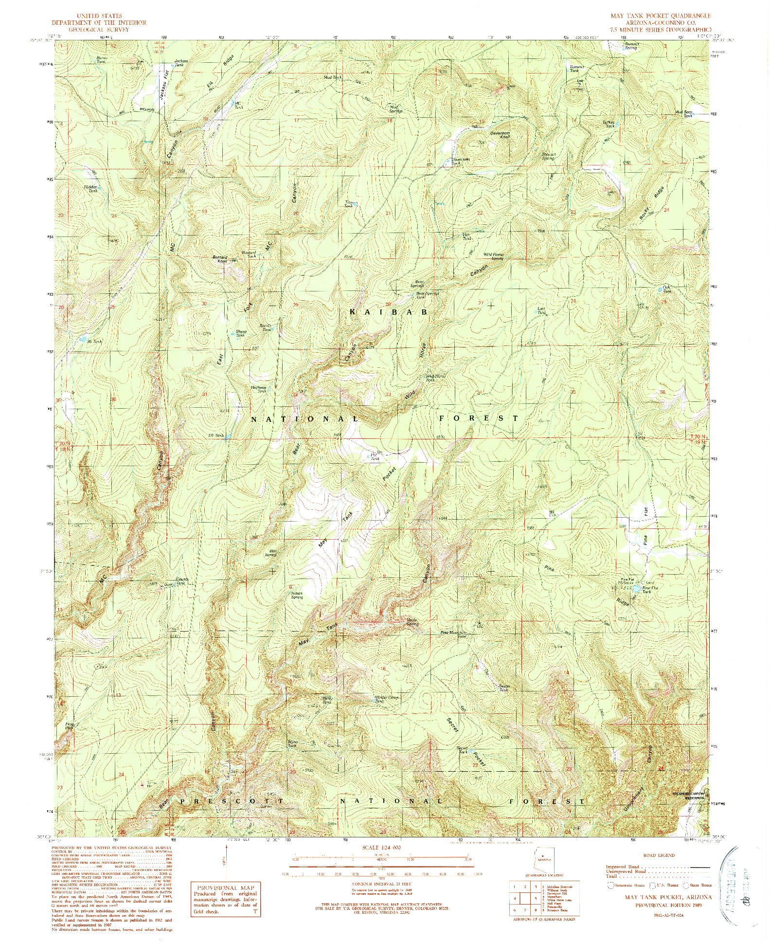USGS 1:24000-SCALE QUADRANGLE FOR MAY TANK POCKET, AZ 1989