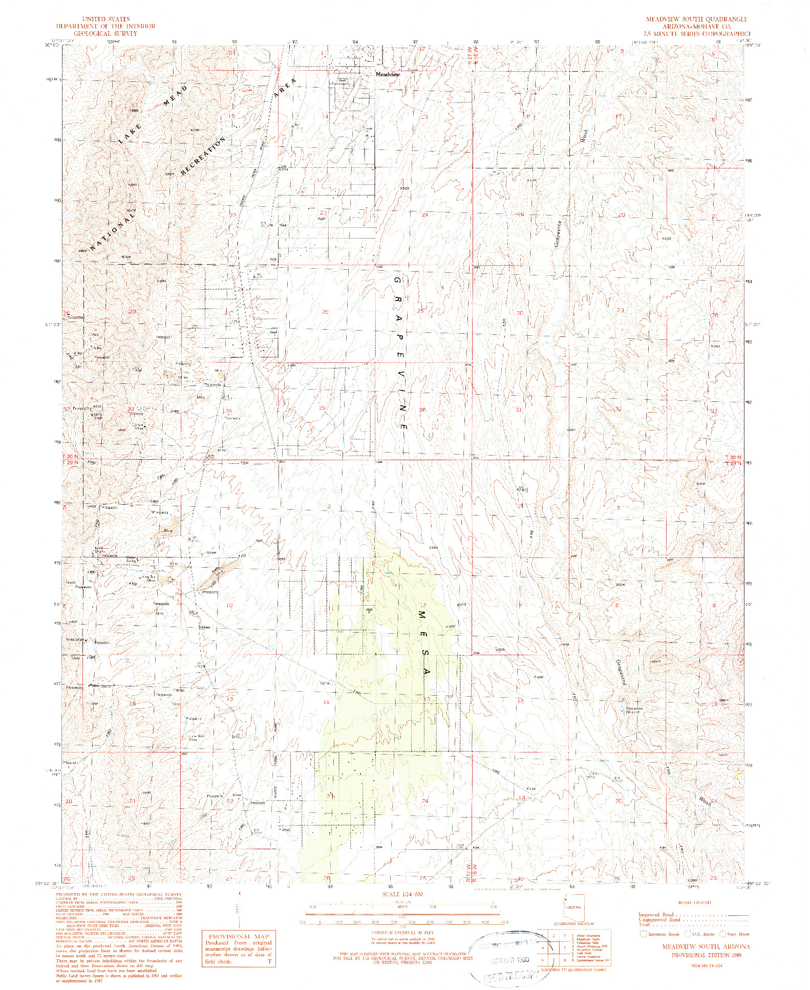 USGS 1:24000-SCALE QUADRANGLE FOR MEADVIEW SOUTH, AZ 1989