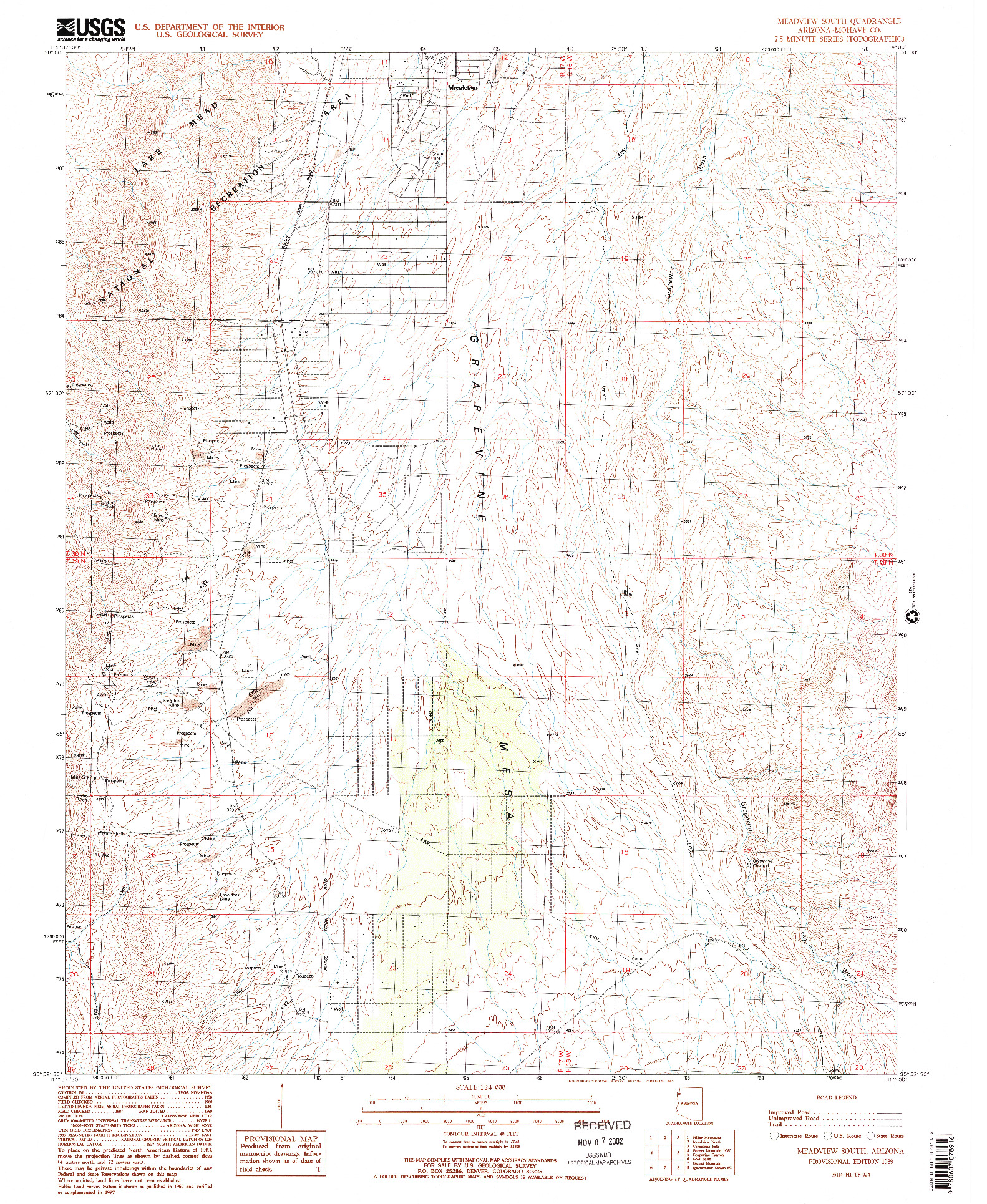 USGS 1:24000-SCALE QUADRANGLE FOR MEADVIEW SOUTH, AZ 1989