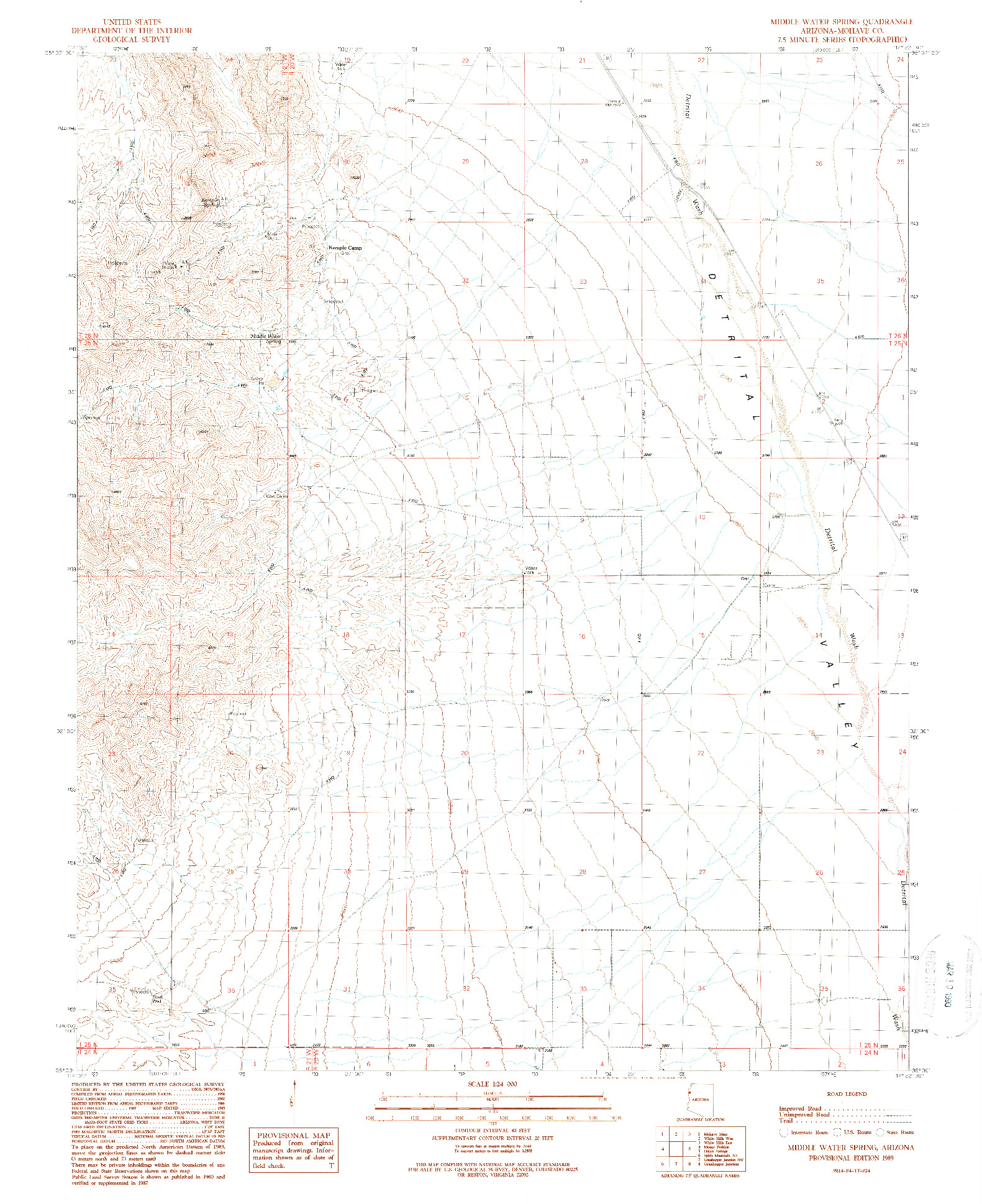 USGS 1:24000-SCALE QUADRANGLE FOR MIDDLE WATER SPRING, AZ 1989