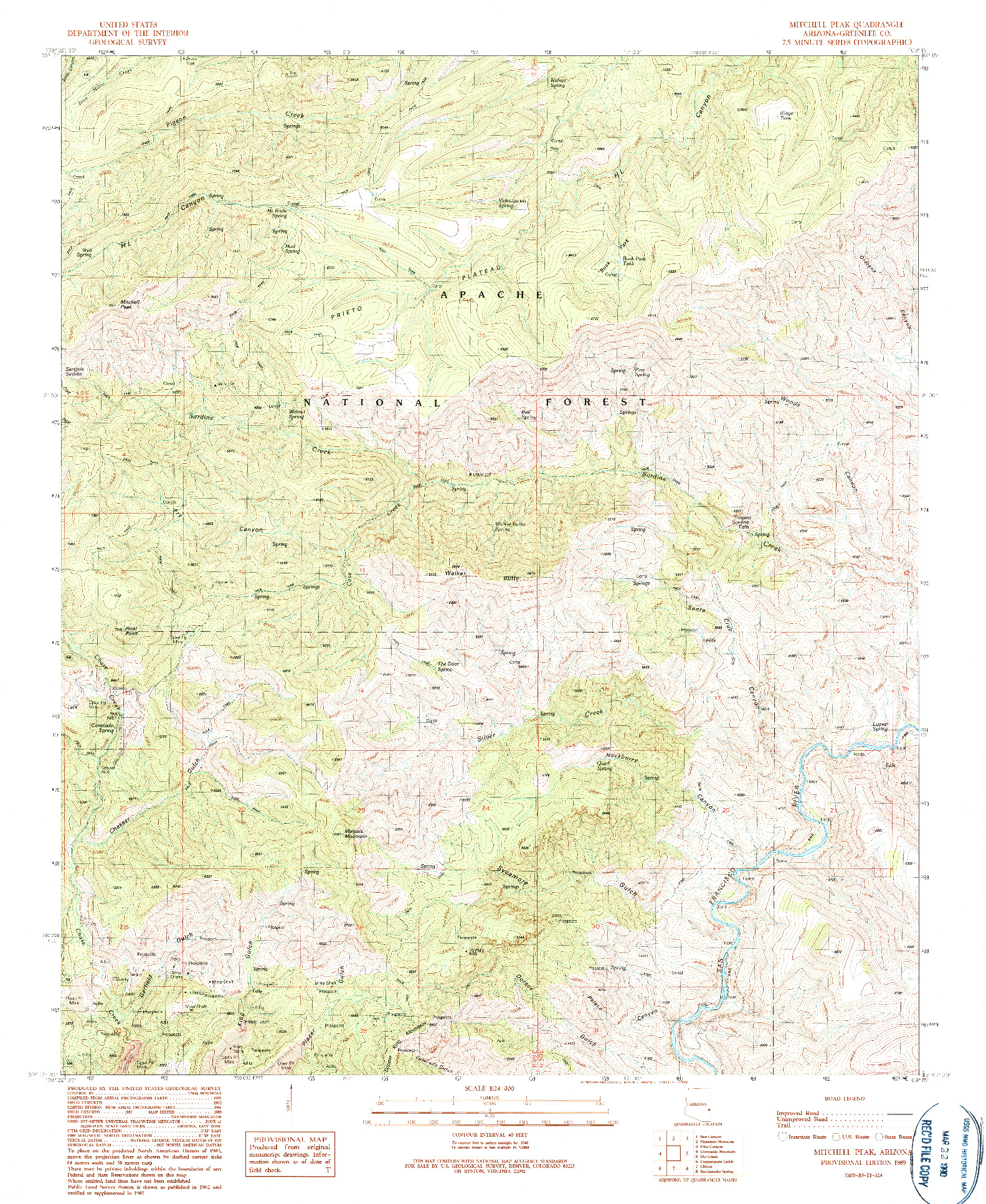 USGS 1:24000-SCALE QUADRANGLE FOR MITCHELL PEAK, AZ 1989