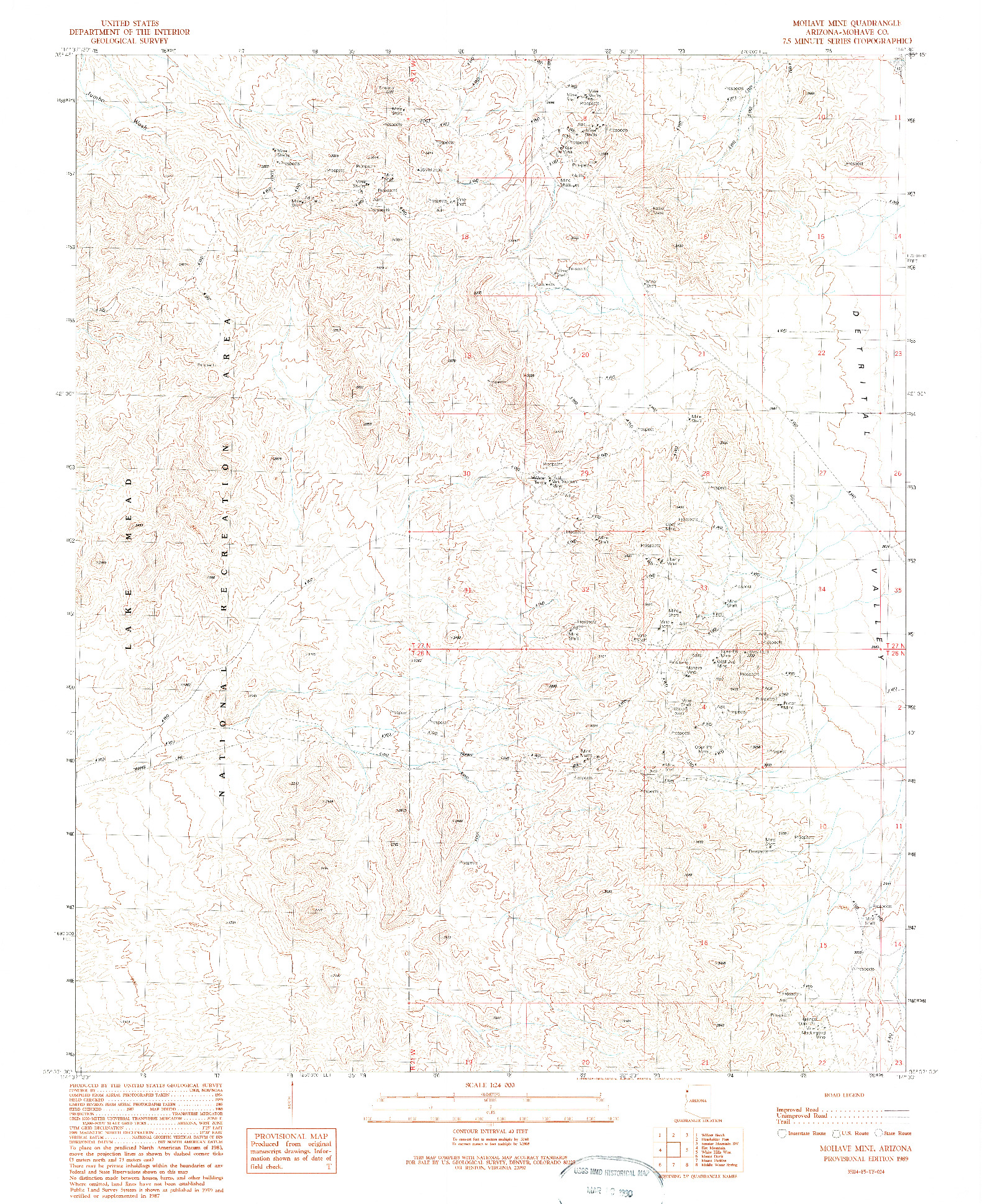 USGS 1:24000-SCALE QUADRANGLE FOR MOHAVE MINE, AZ 1989