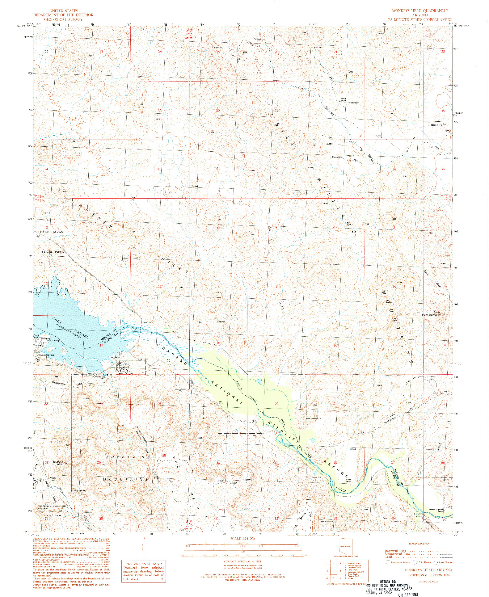 USGS 1:24000-SCALE QUADRANGLE FOR MONKEYS HEAD, AZ 1990