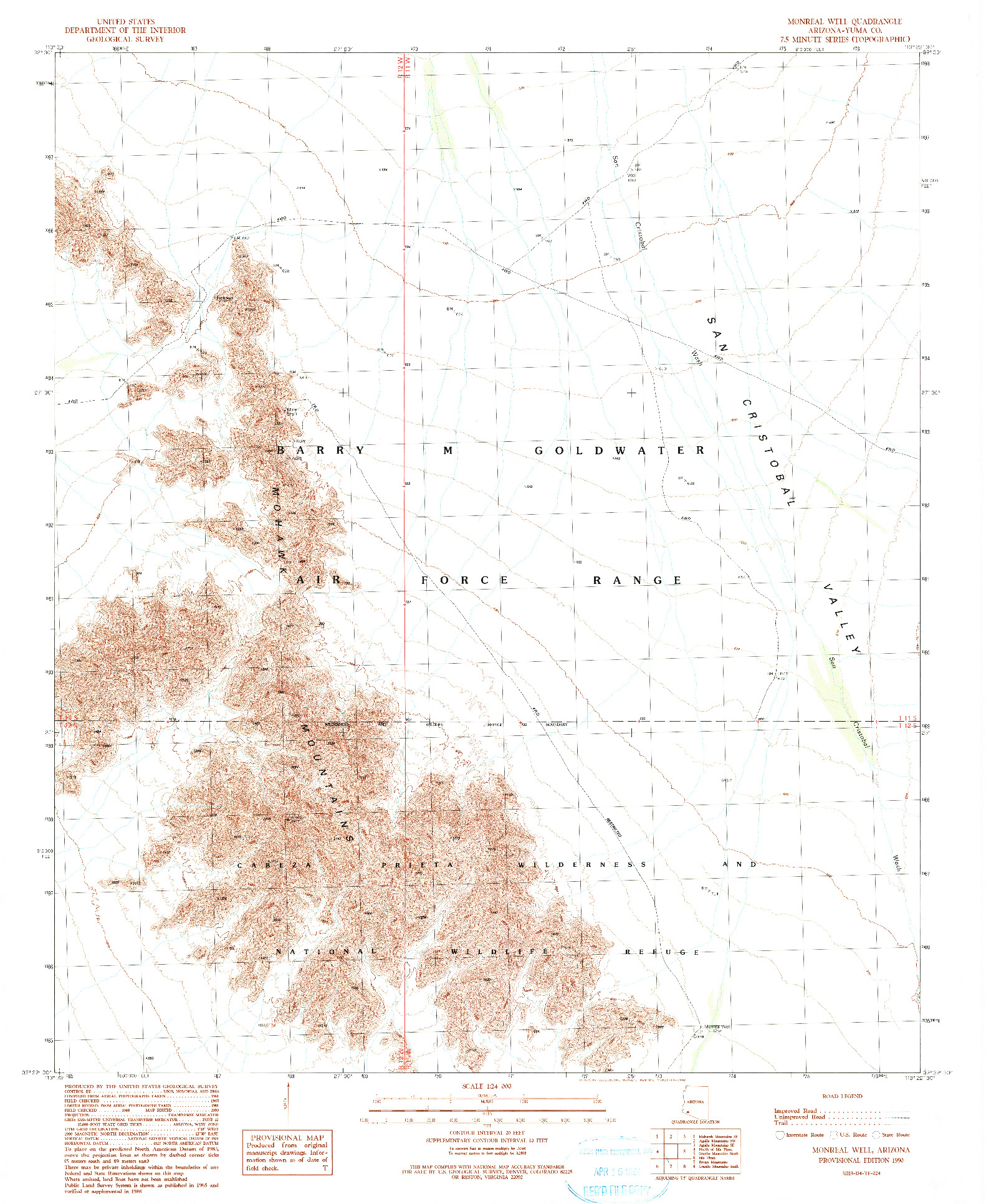 USGS 1:24000-SCALE QUADRANGLE FOR MONREAL WELL, AZ 1990