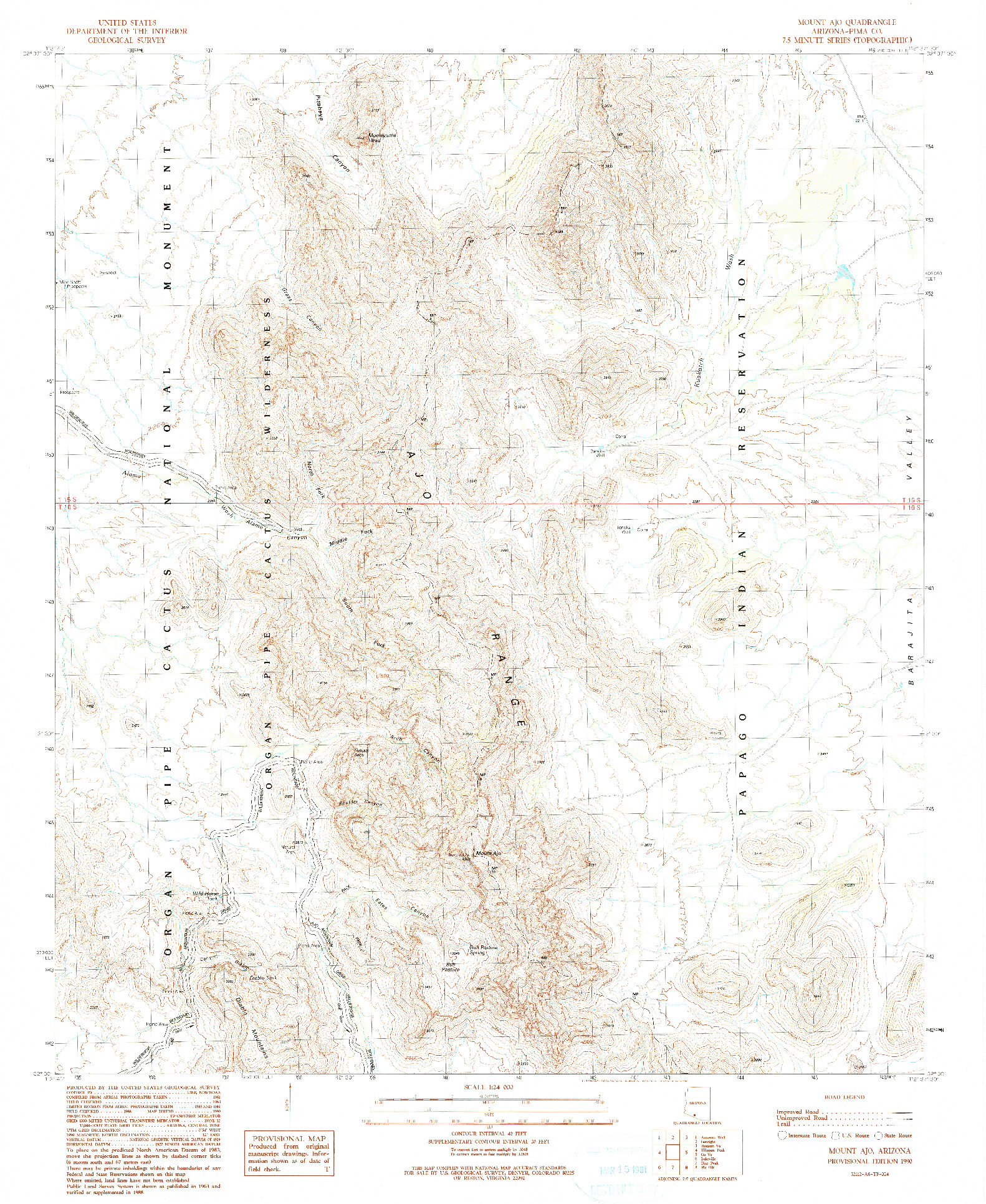 USGS 1:24000-SCALE QUADRANGLE FOR MOUNT AJO, AZ 1990