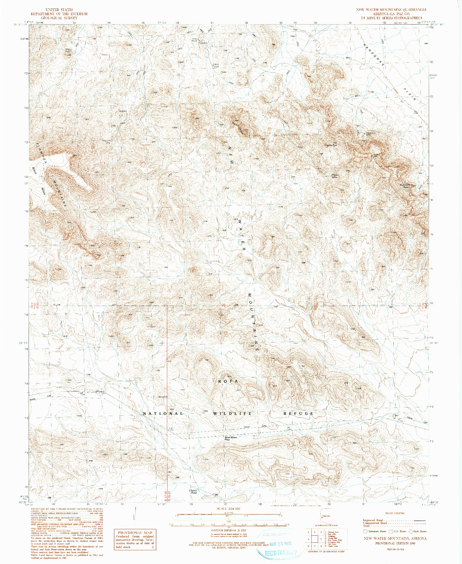 USGS 1:24000-SCALE QUADRANGLE FOR NEW WATER MOUNTAINS, AZ 1990
