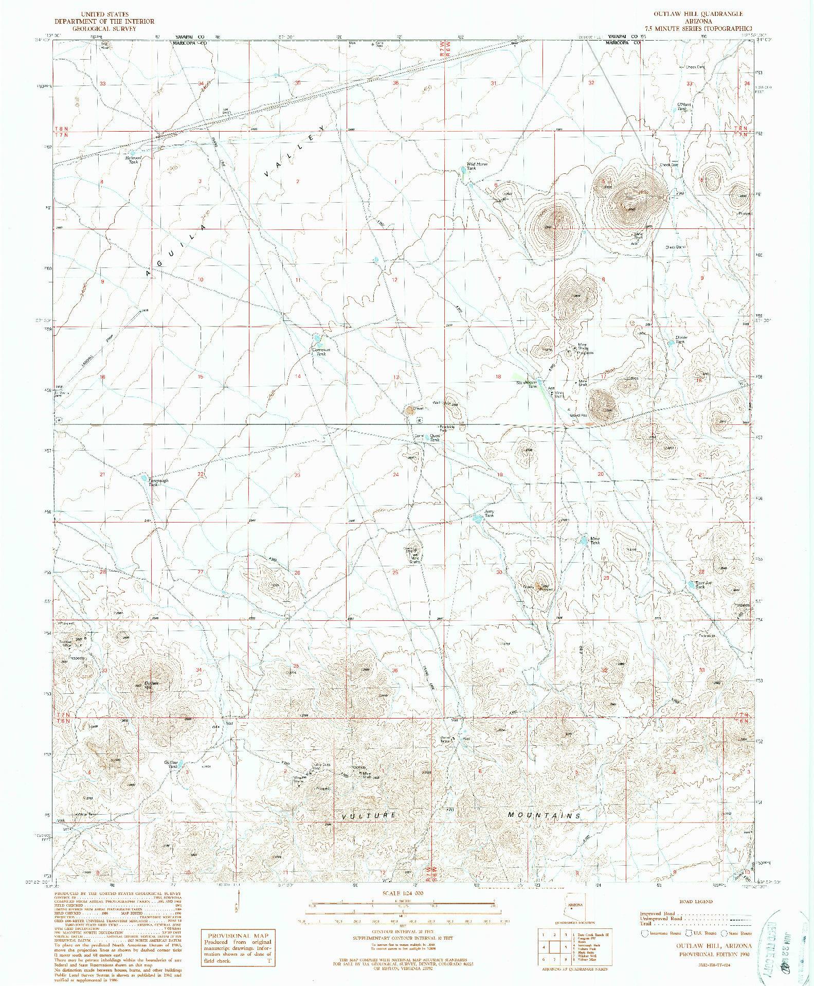 USGS 1:24000-SCALE QUADRANGLE FOR OUTLAW HILL, AZ 1990