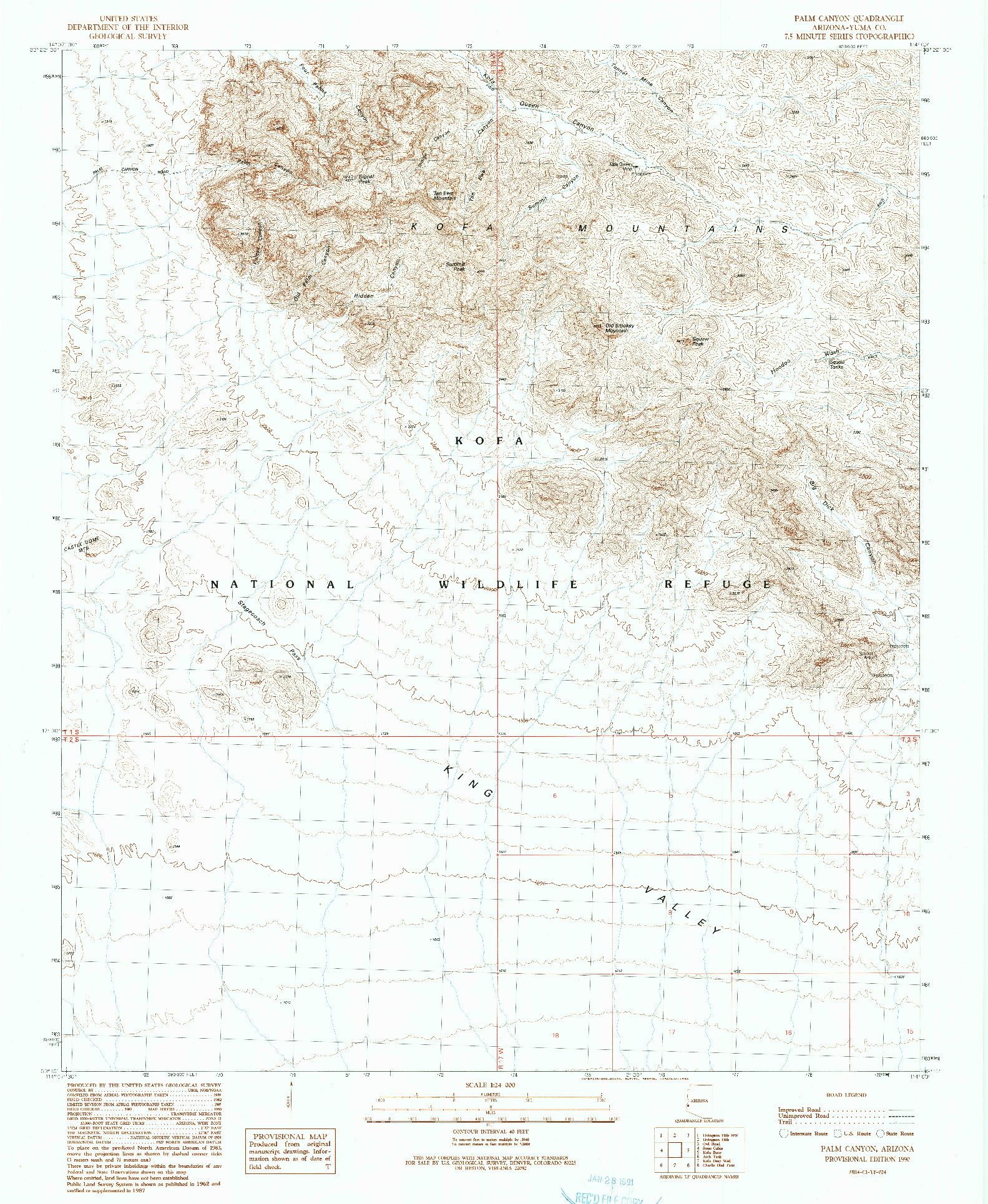USGS 1:24000-SCALE QUADRANGLE FOR PALM CANYON, AZ 1990
