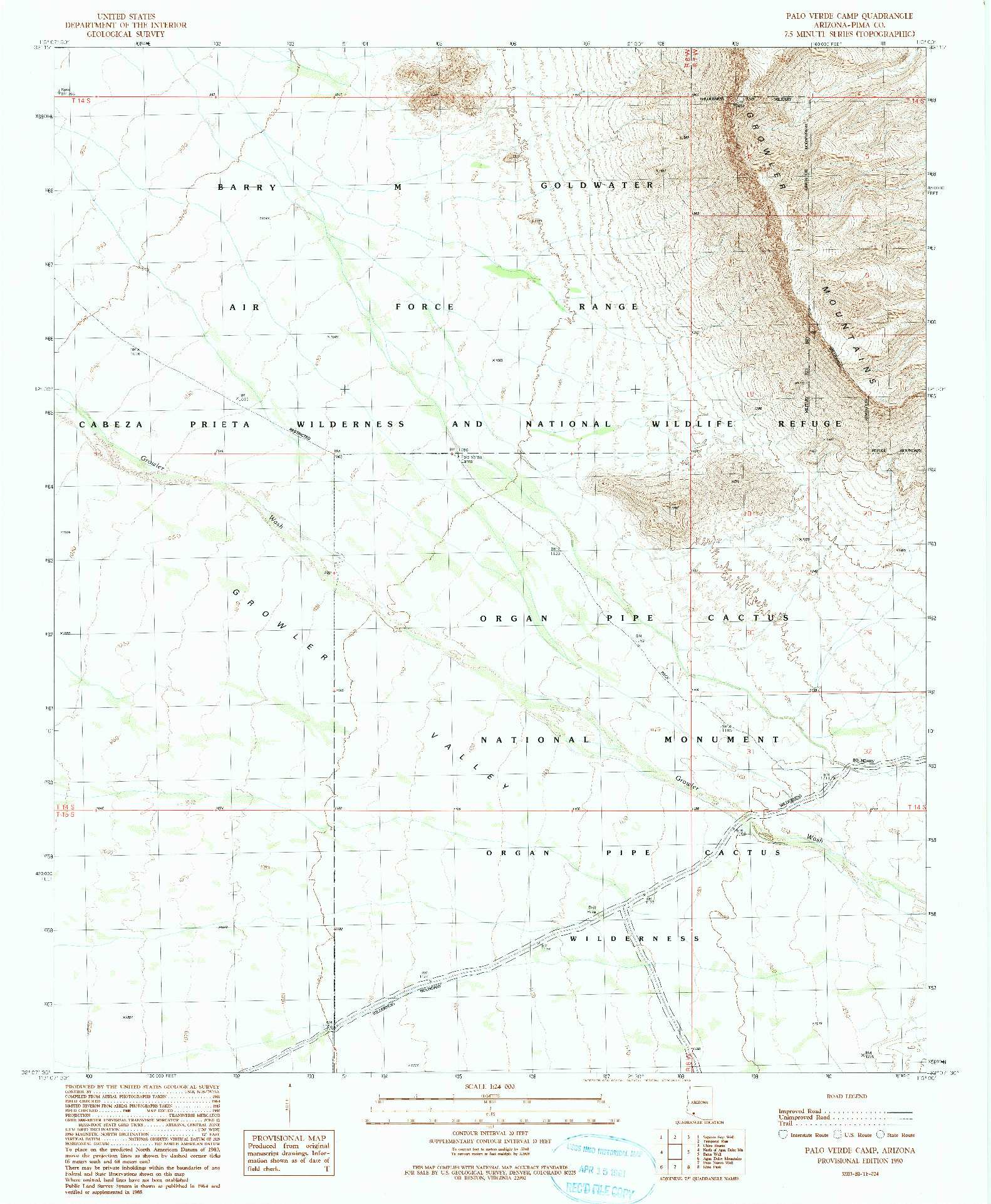 USGS 1:24000-SCALE QUADRANGLE FOR PALO VERDE CAMP, AZ 1990