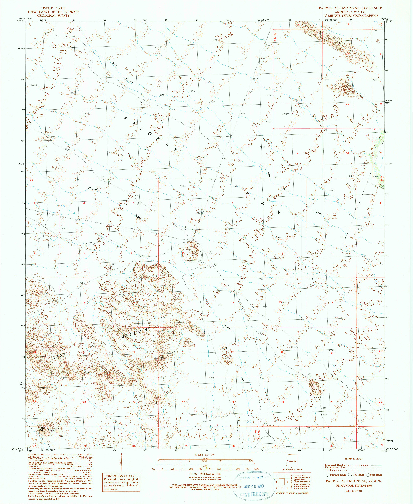 USGS 1:24000-SCALE QUADRANGLE FOR PALOMAS MOUNTAINS NE, AZ 1990